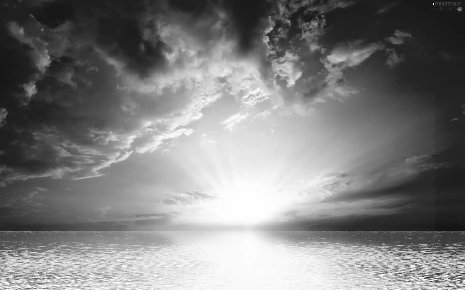 sea, rays, sun, clouds