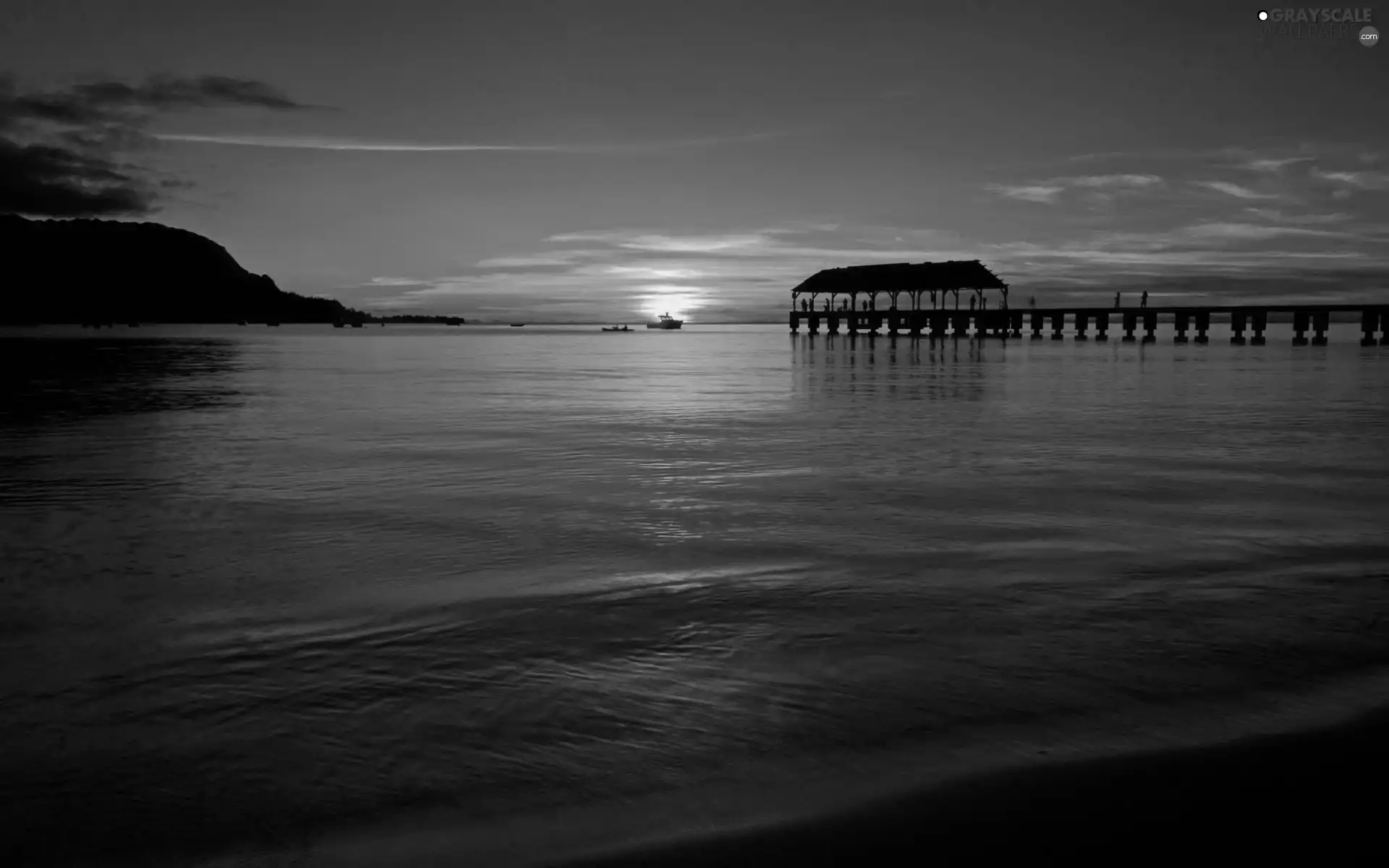 sea, west, sun, pier