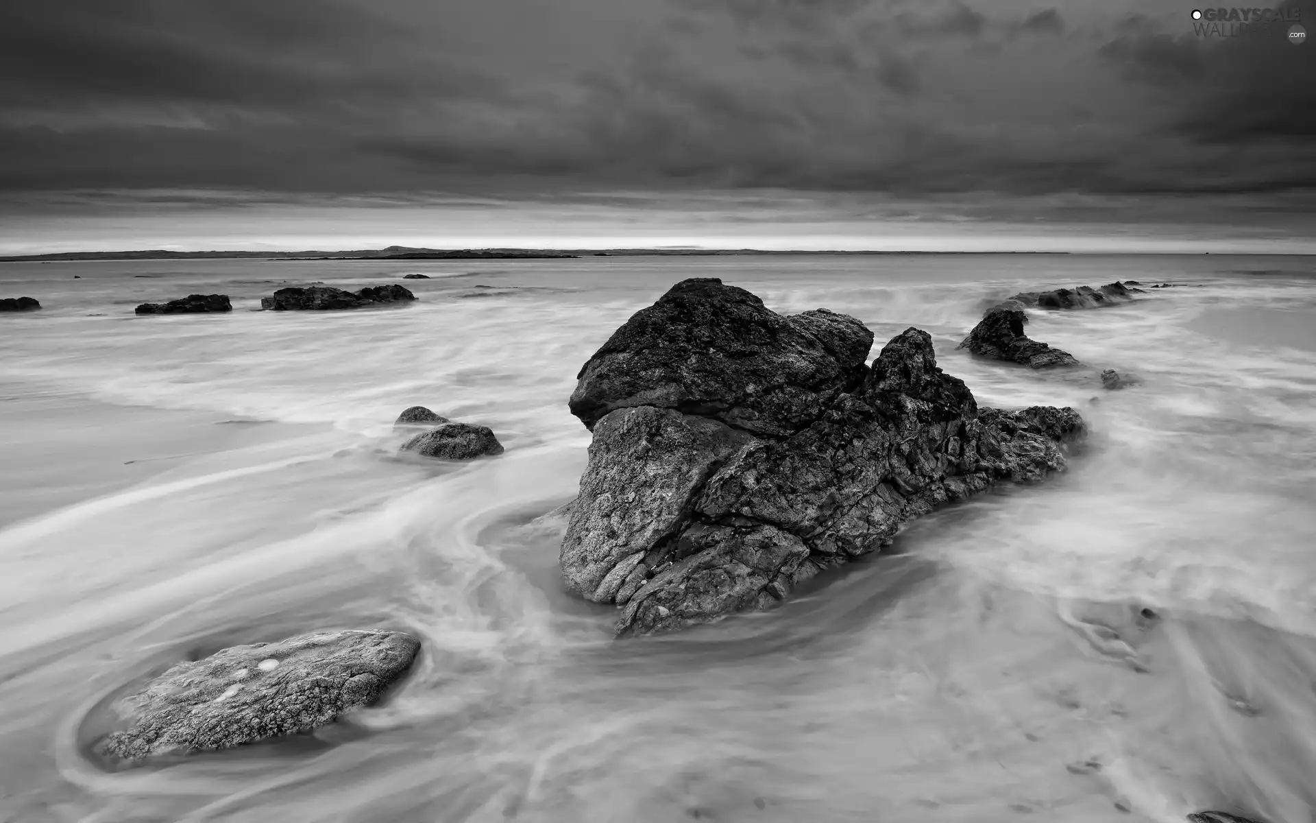 sea, west, sun, Stones