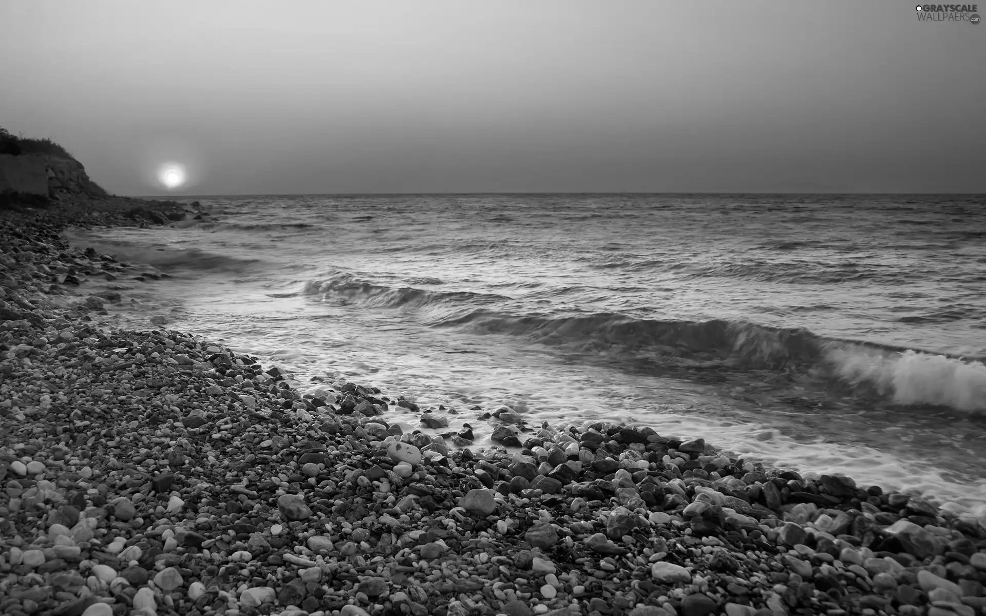 sea, west, sun, Stones