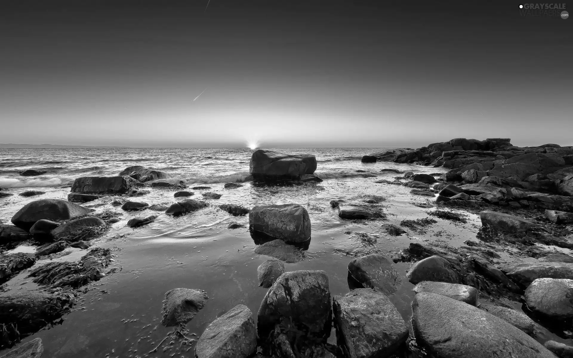 Stones, west, sun, sea