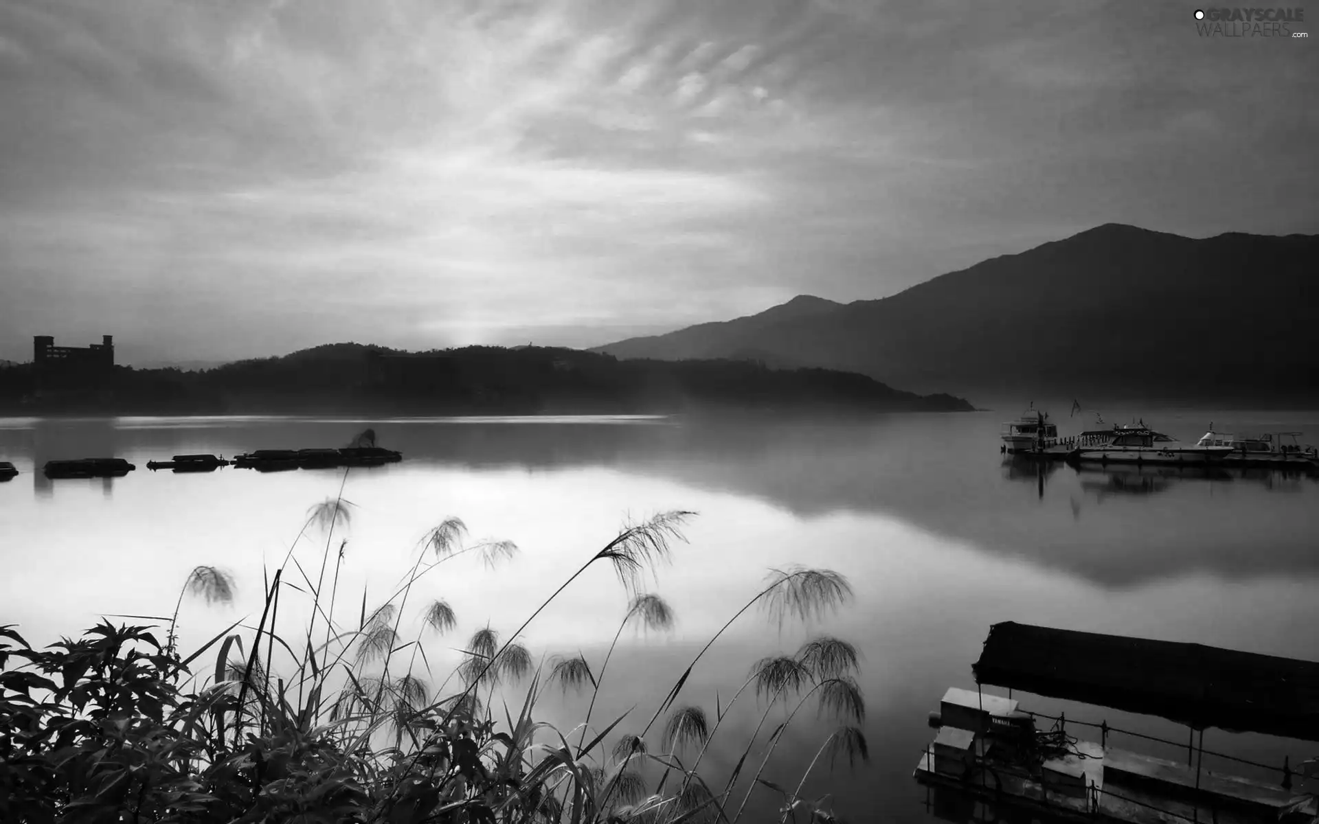 sun, View, Mountains, west, lake