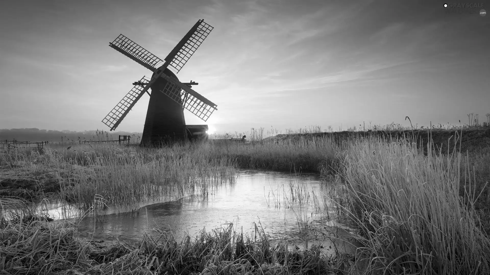 Windmill, west, sun, River