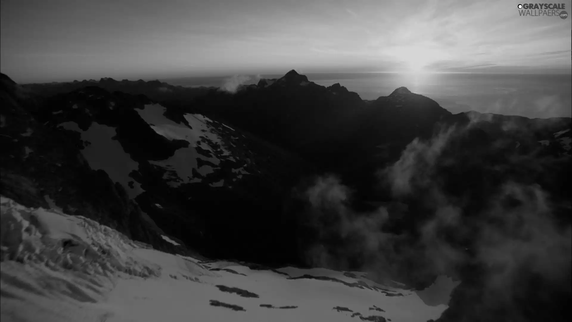 Mountains, winter, Sunrise, snow