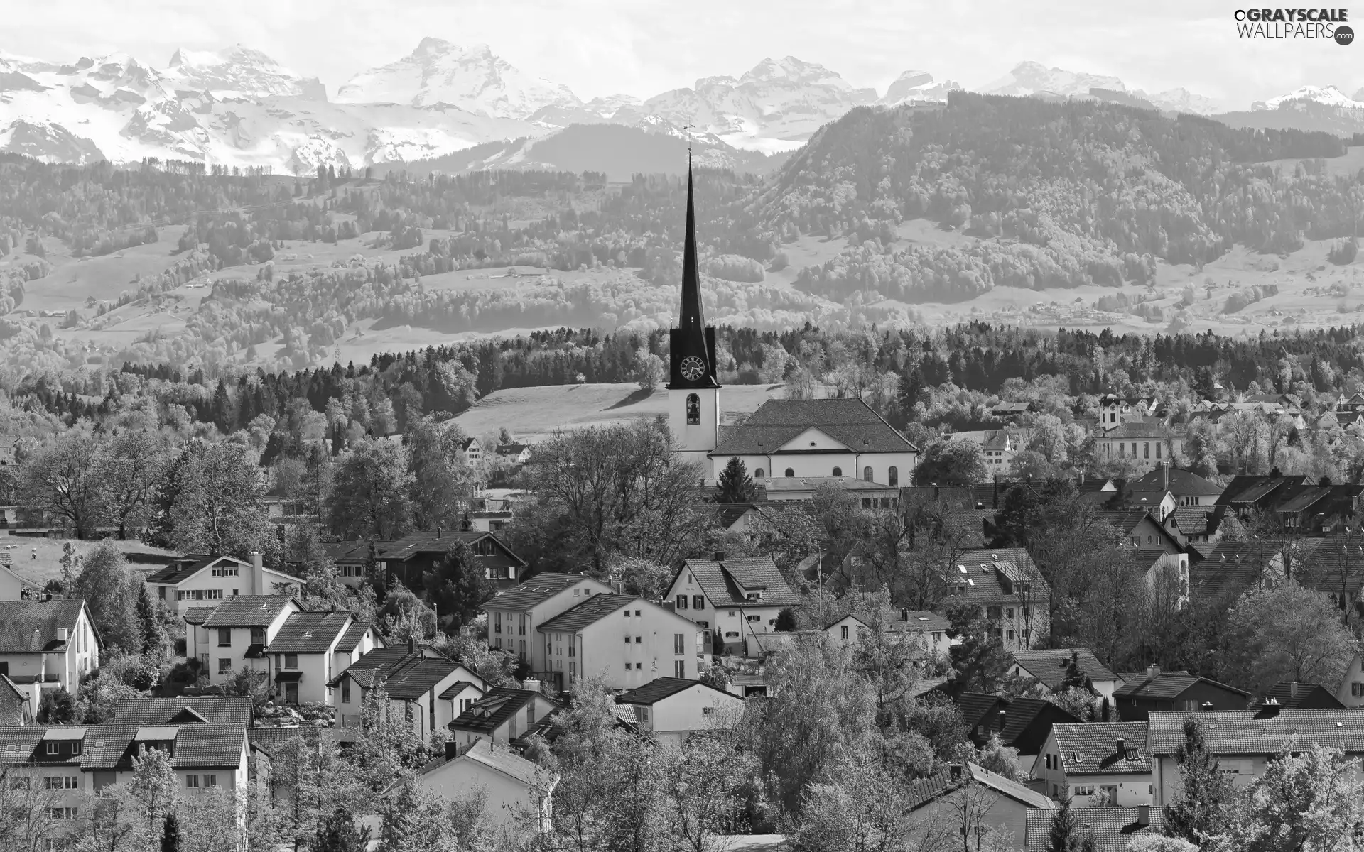 Town, mountains, Switzerland, ##