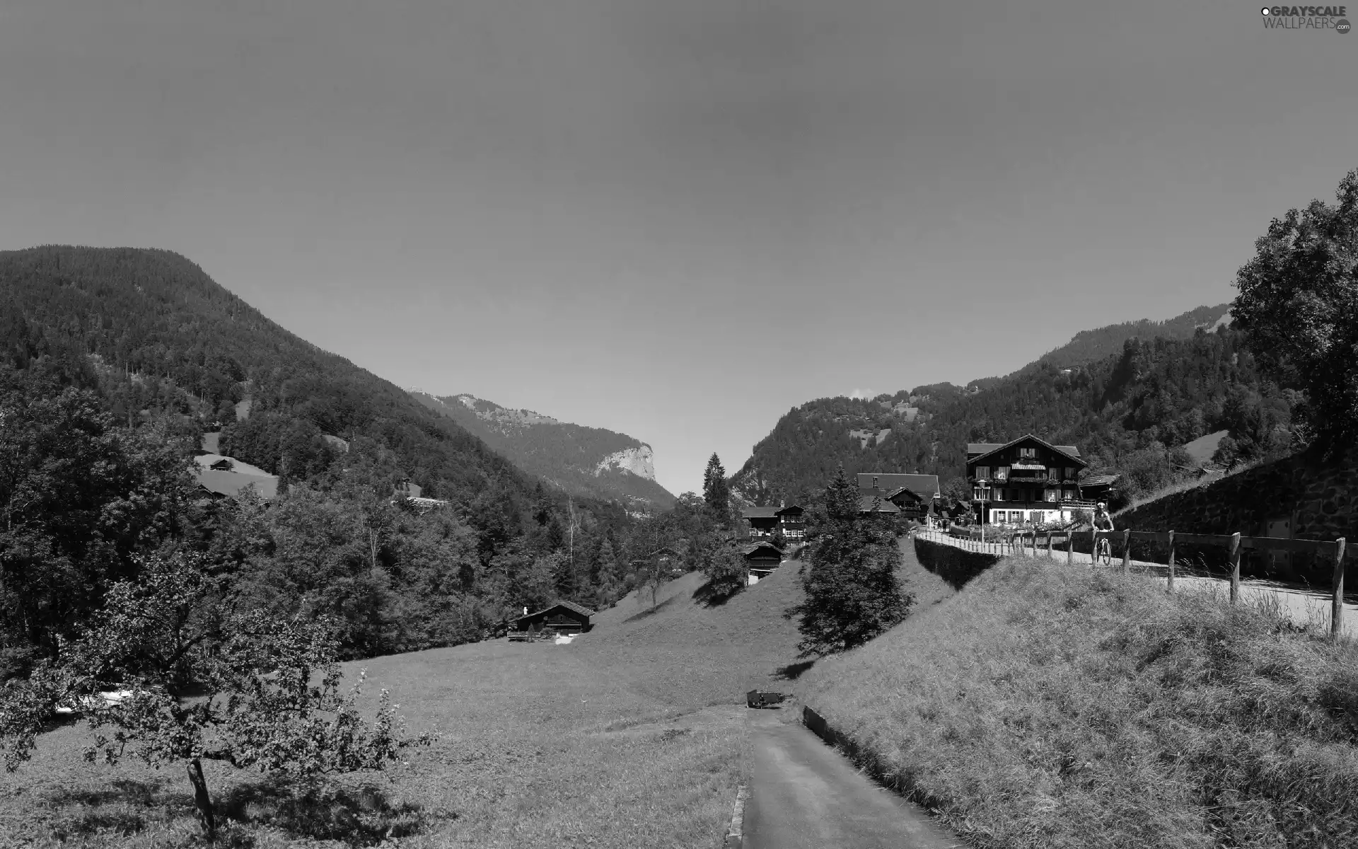 Way, Mountains, Switzerland, Houses