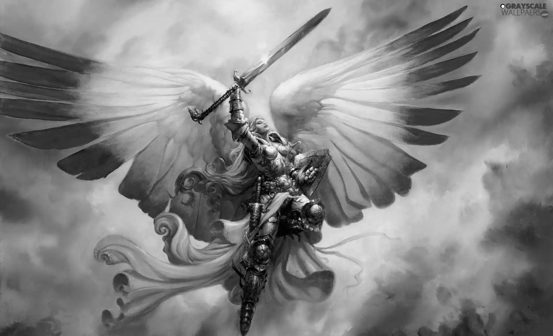 Women, Armor, sword, angel