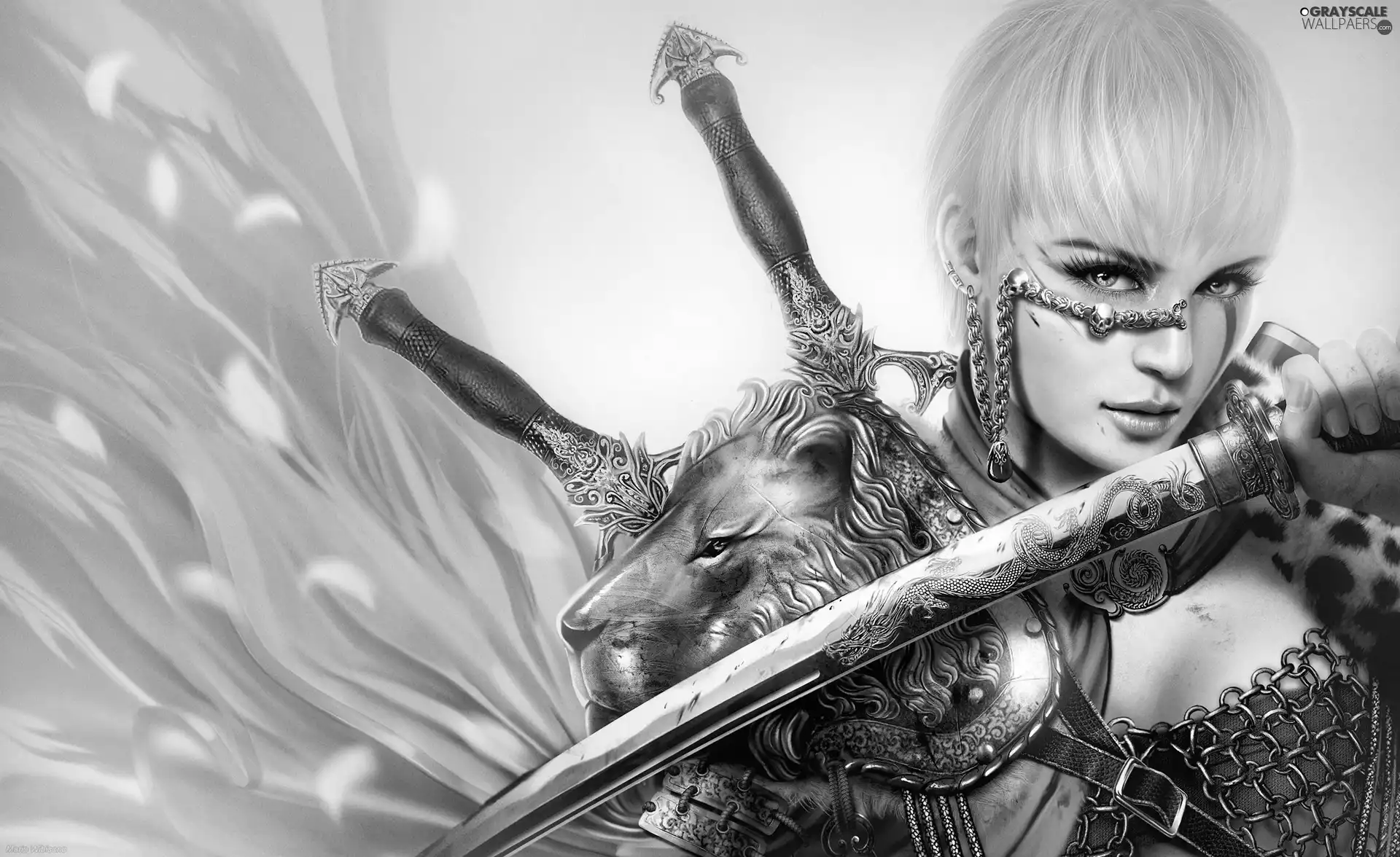 girl, Armor, Swords, neck chain