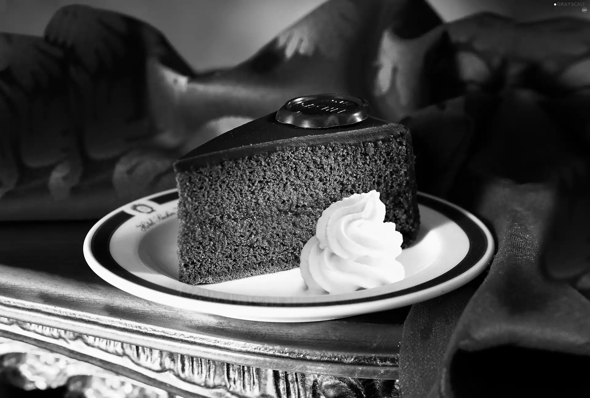 table, tablecloth, chocolate, plate, cake