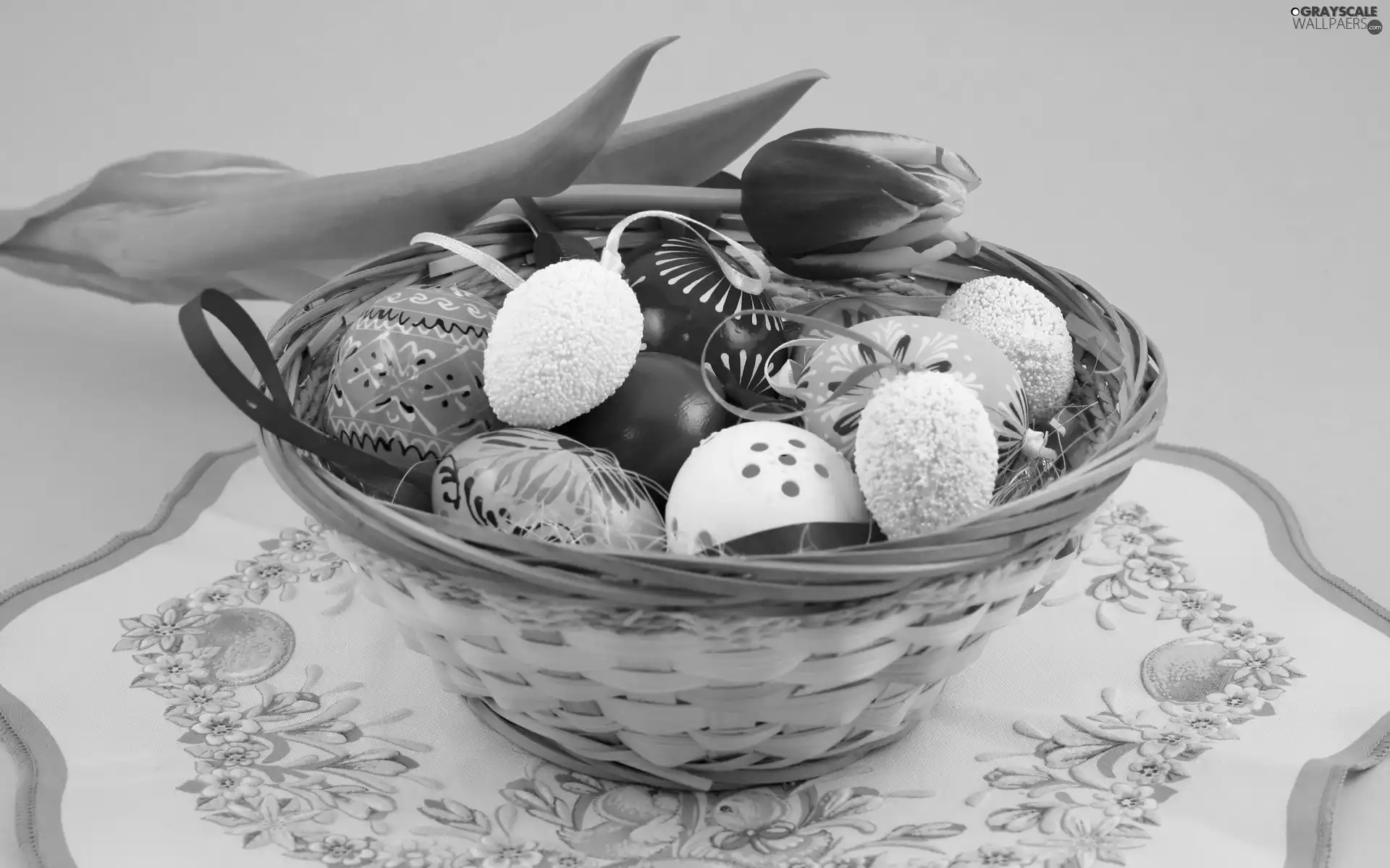 tulip, color, tablecloth, Easter, basket, eggs