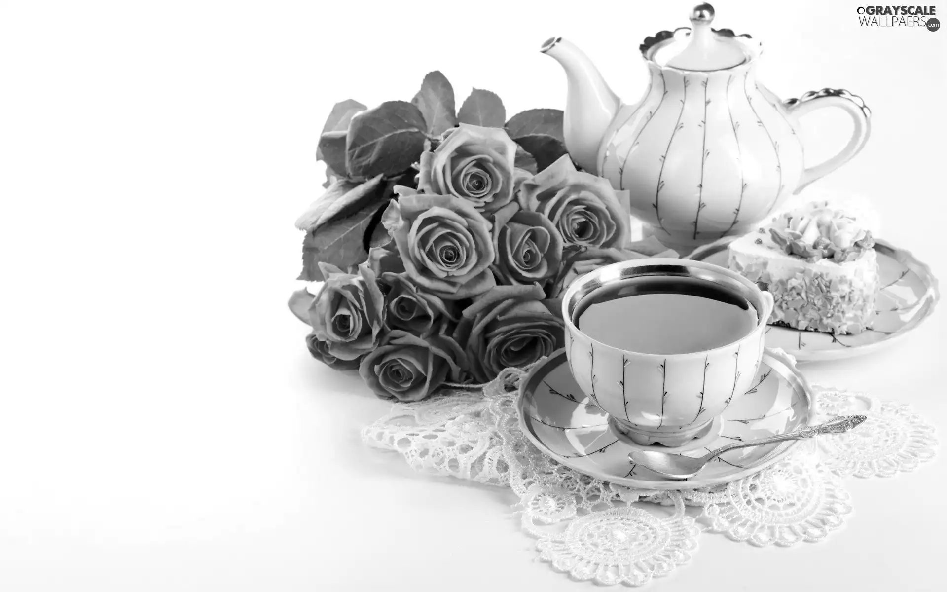 tea, china, rouge, cake, bouquet