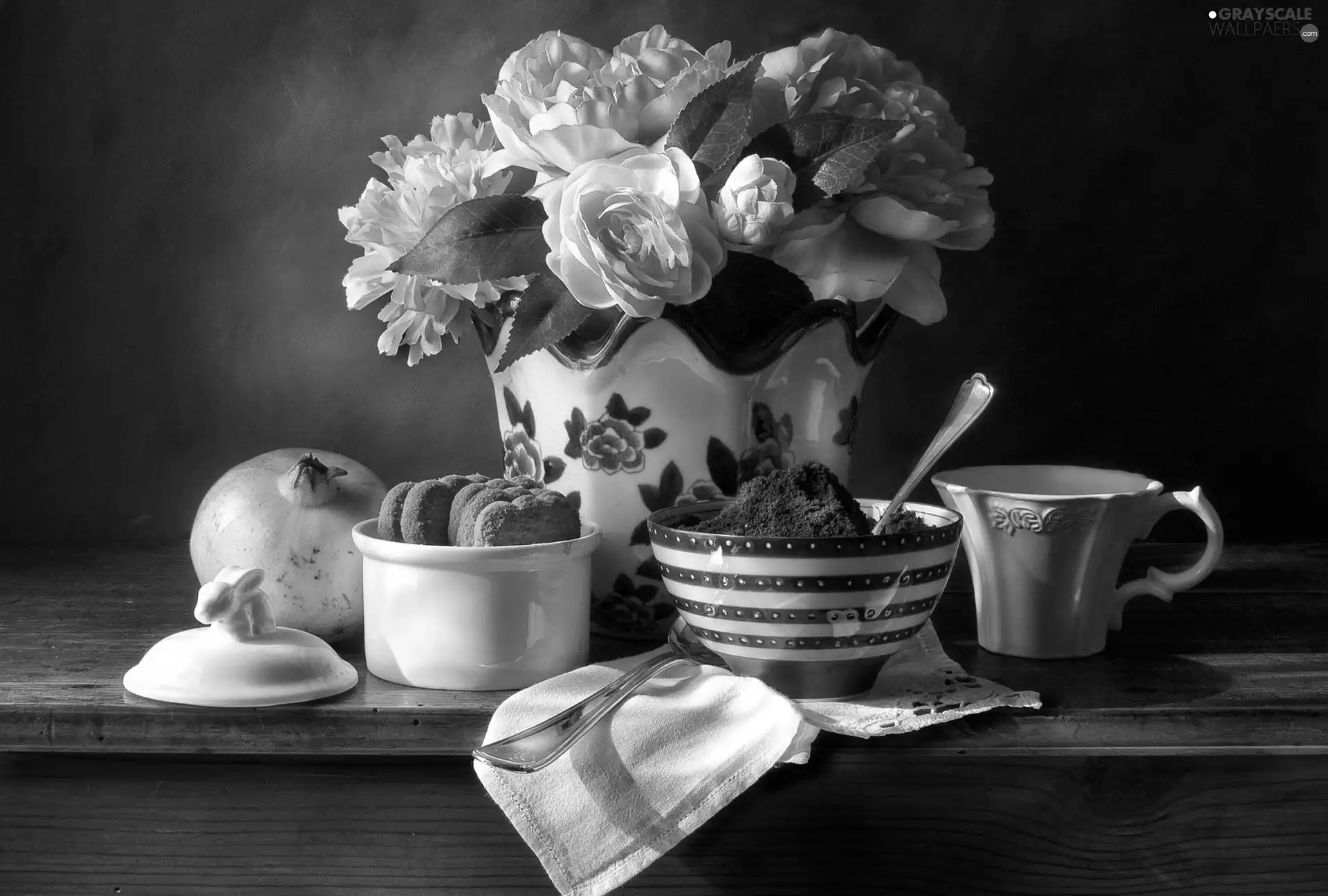tea, Cookies, plastics, flowers, bouquet