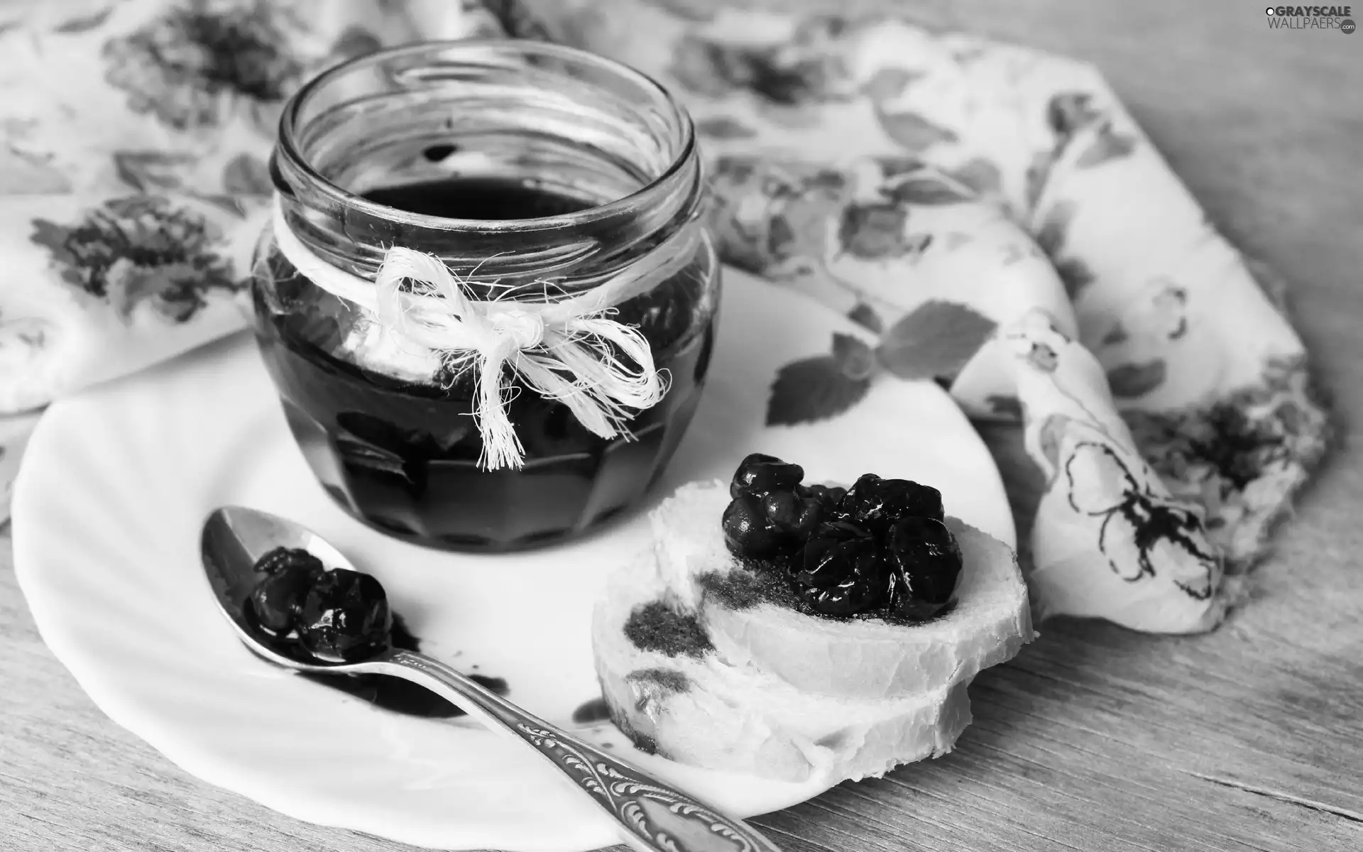 teaspoon, plate, cherry, jar, jam