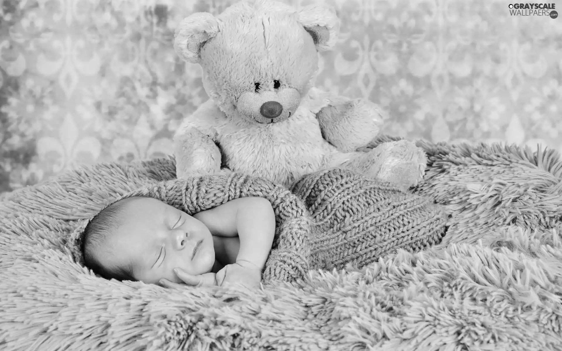 Sleeping, babe, teddy bear, Kid
