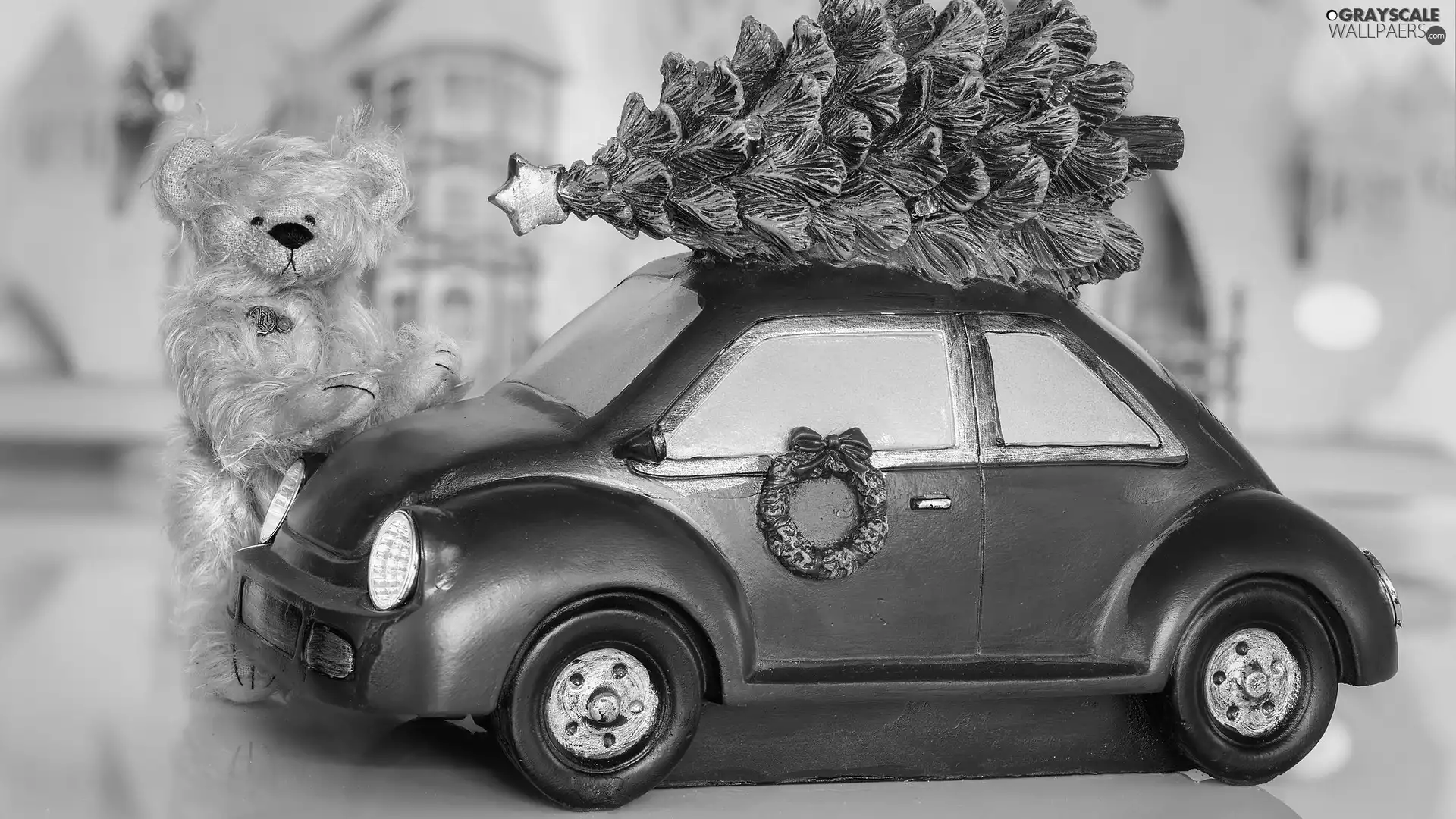 Automobile, christmas tree, teddy bear, toy, Plush