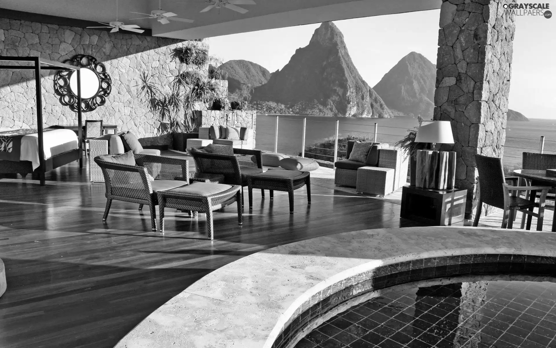 landscape, Hotel hall, terrace