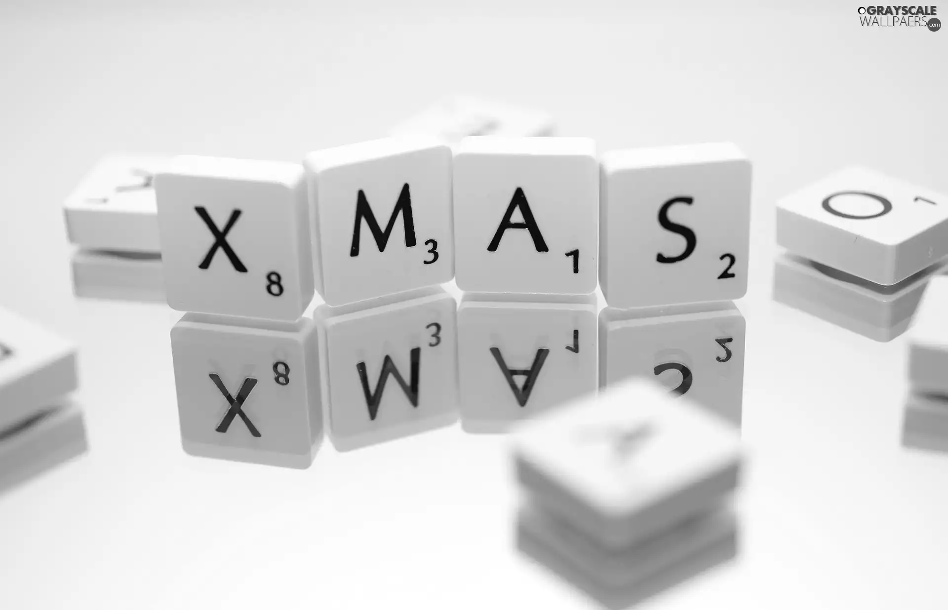 Mirror, Scrabble, text, Christmas, reflection, shallow