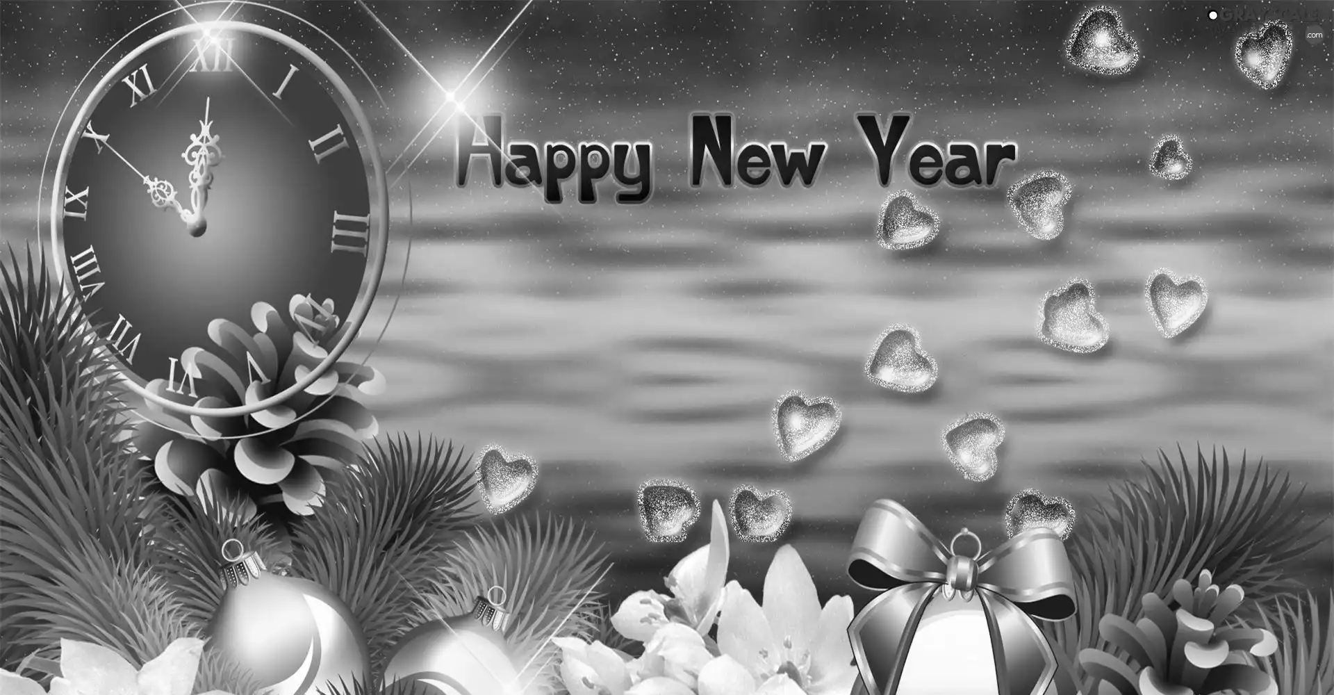 New Year, Clock, text