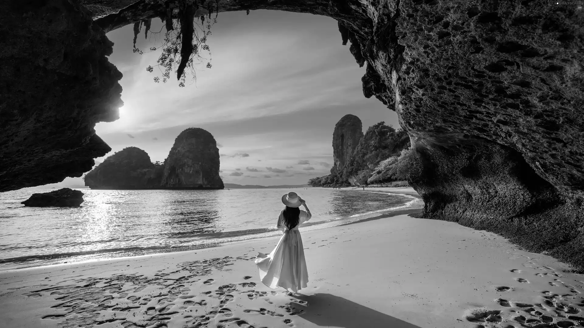 dress, Hat, rocks, White, Women, Railay Beach, Thailand
