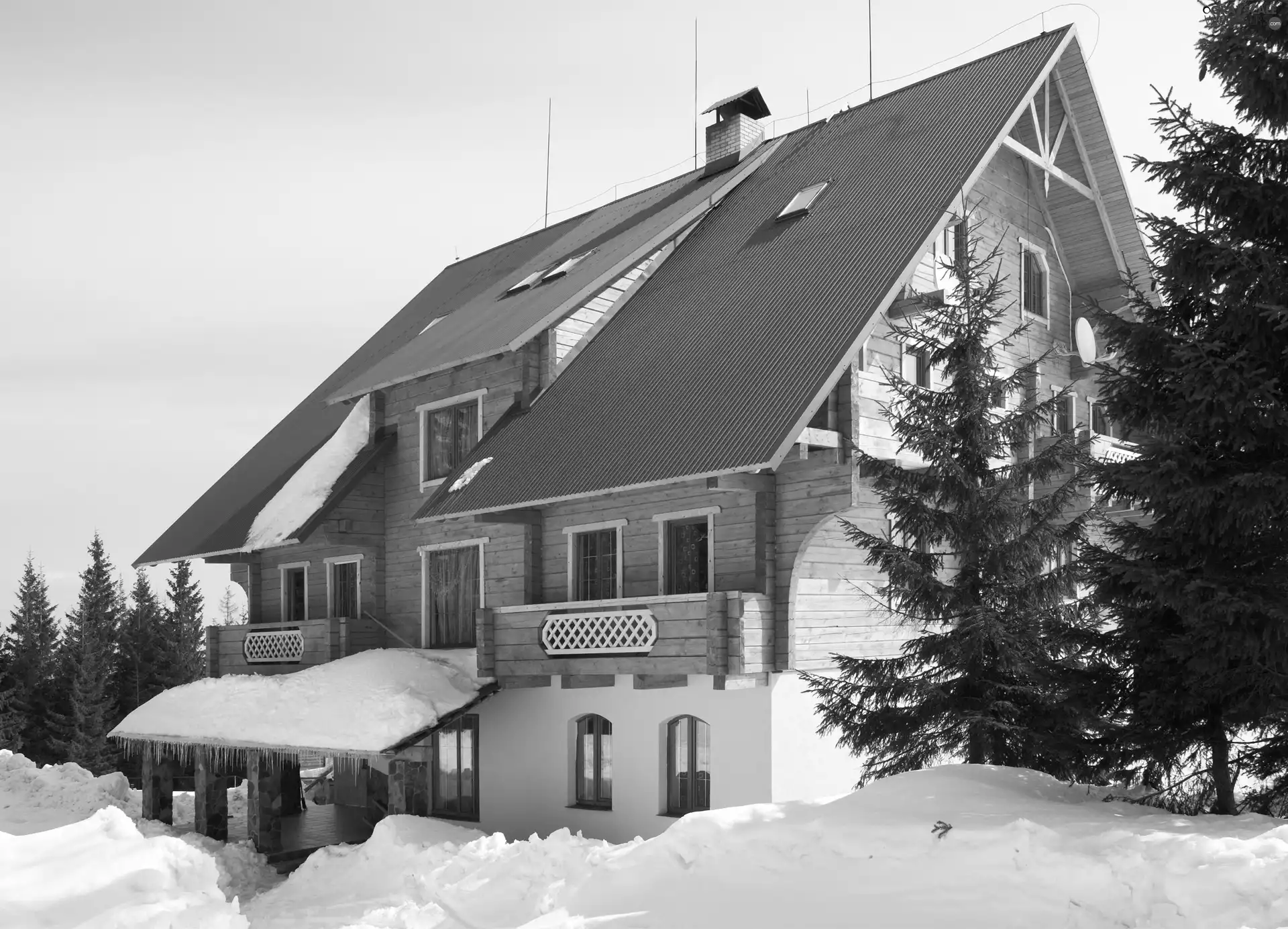Home, sloping, the roof, snow