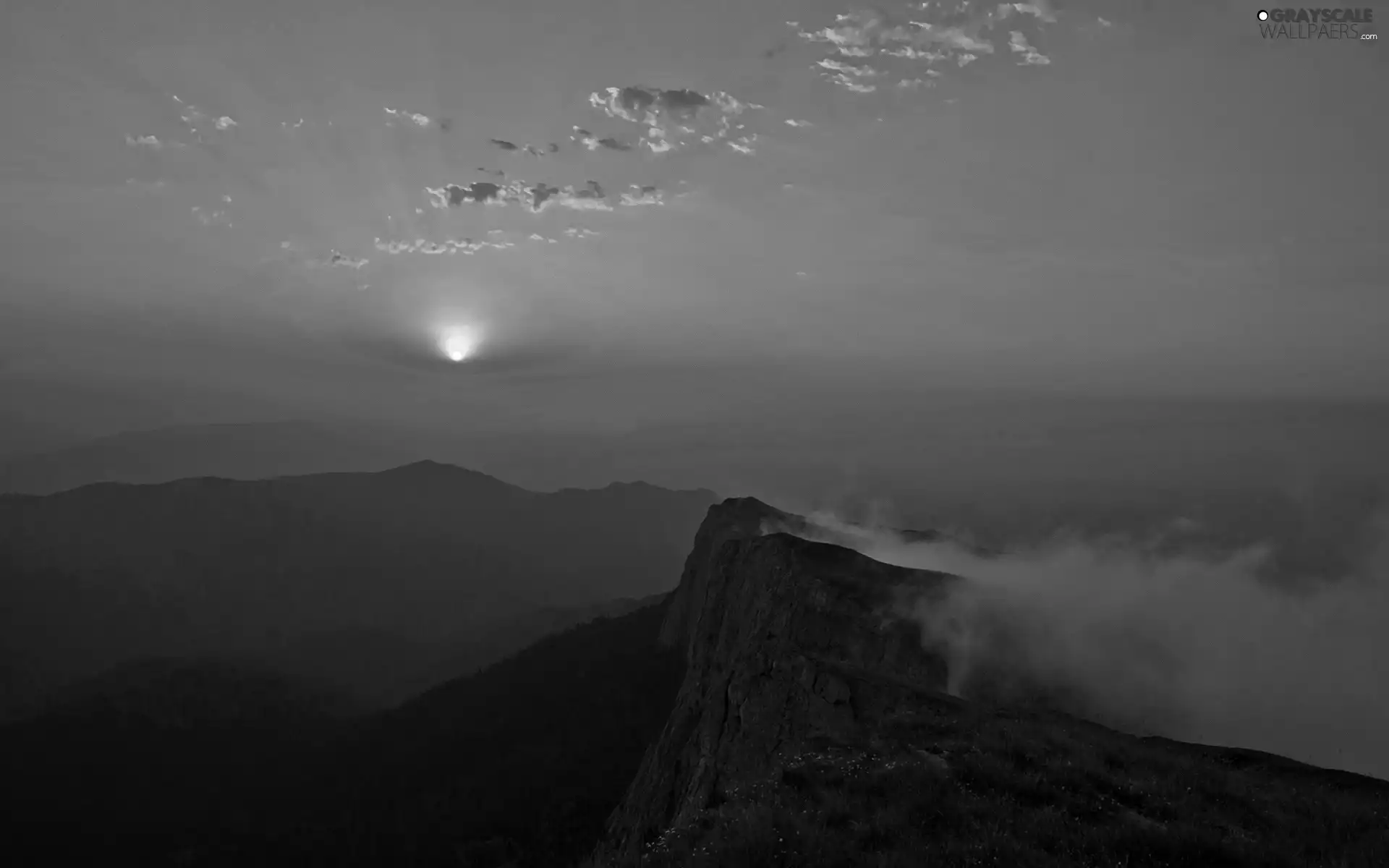 sun, mountains, The setting