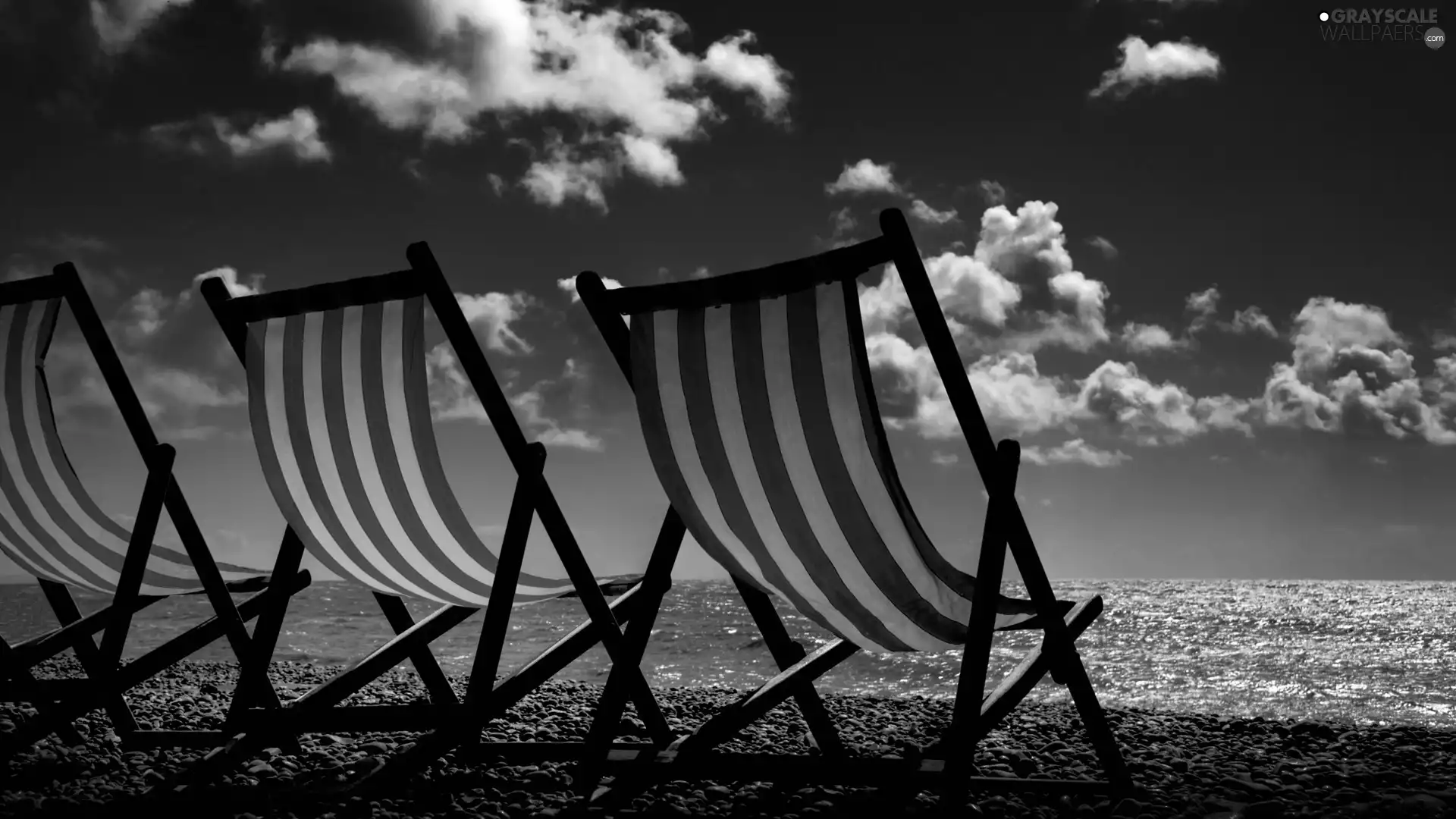Beaches, clouds, deck chair, holiday, Three, sea