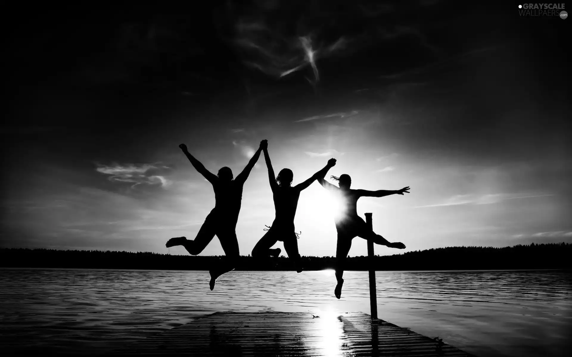 silhouettes, Great Sunsets, people, People, three, Platform