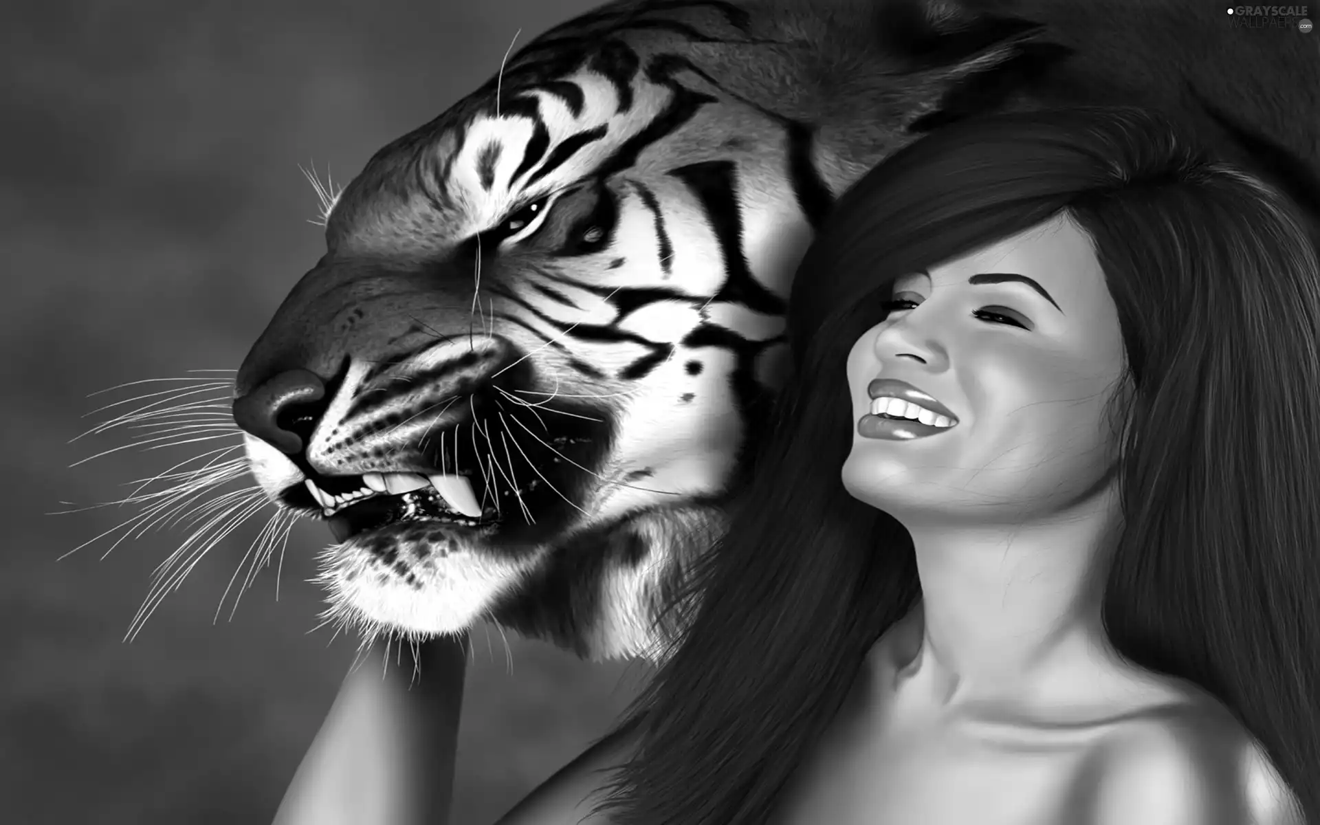 tiger, smiling, Women
