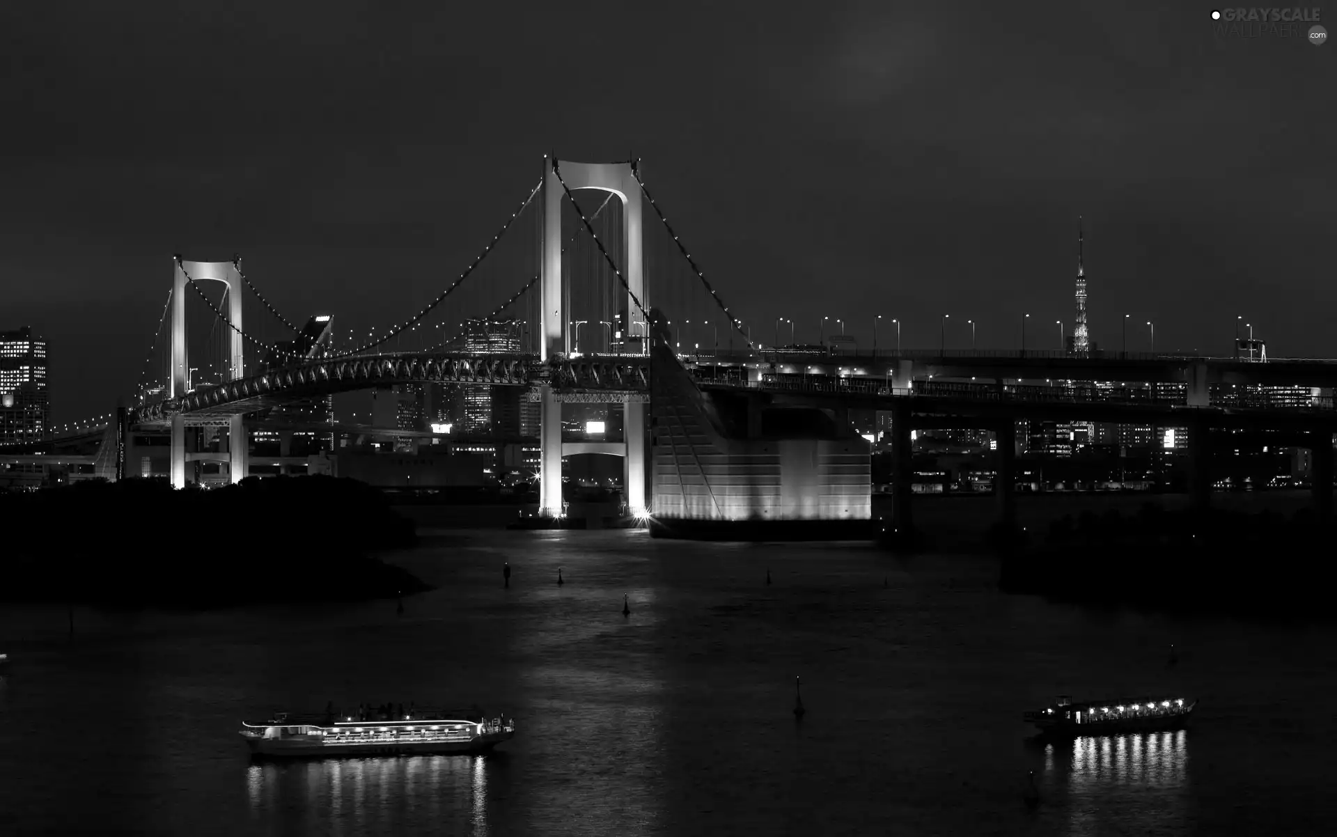 bridge, night, Tokyo, Rainbow