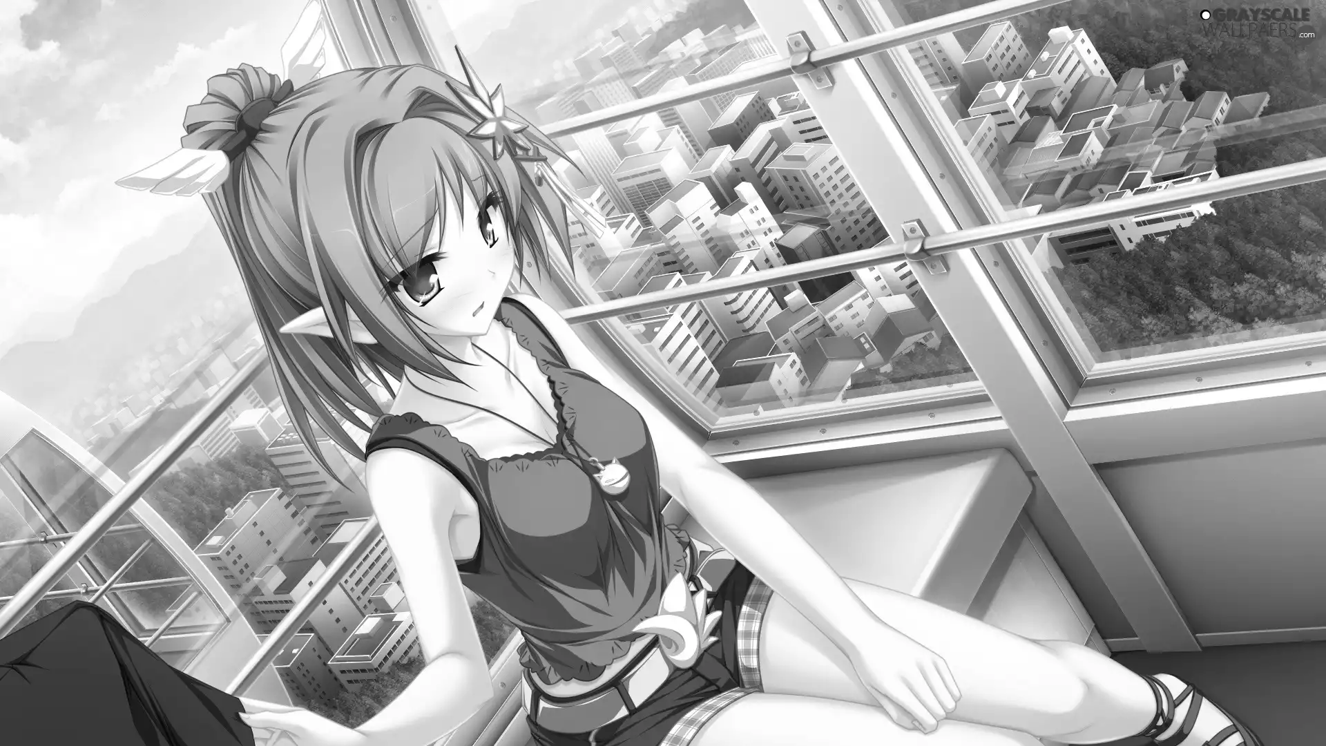 Anime, Window, Town, girl