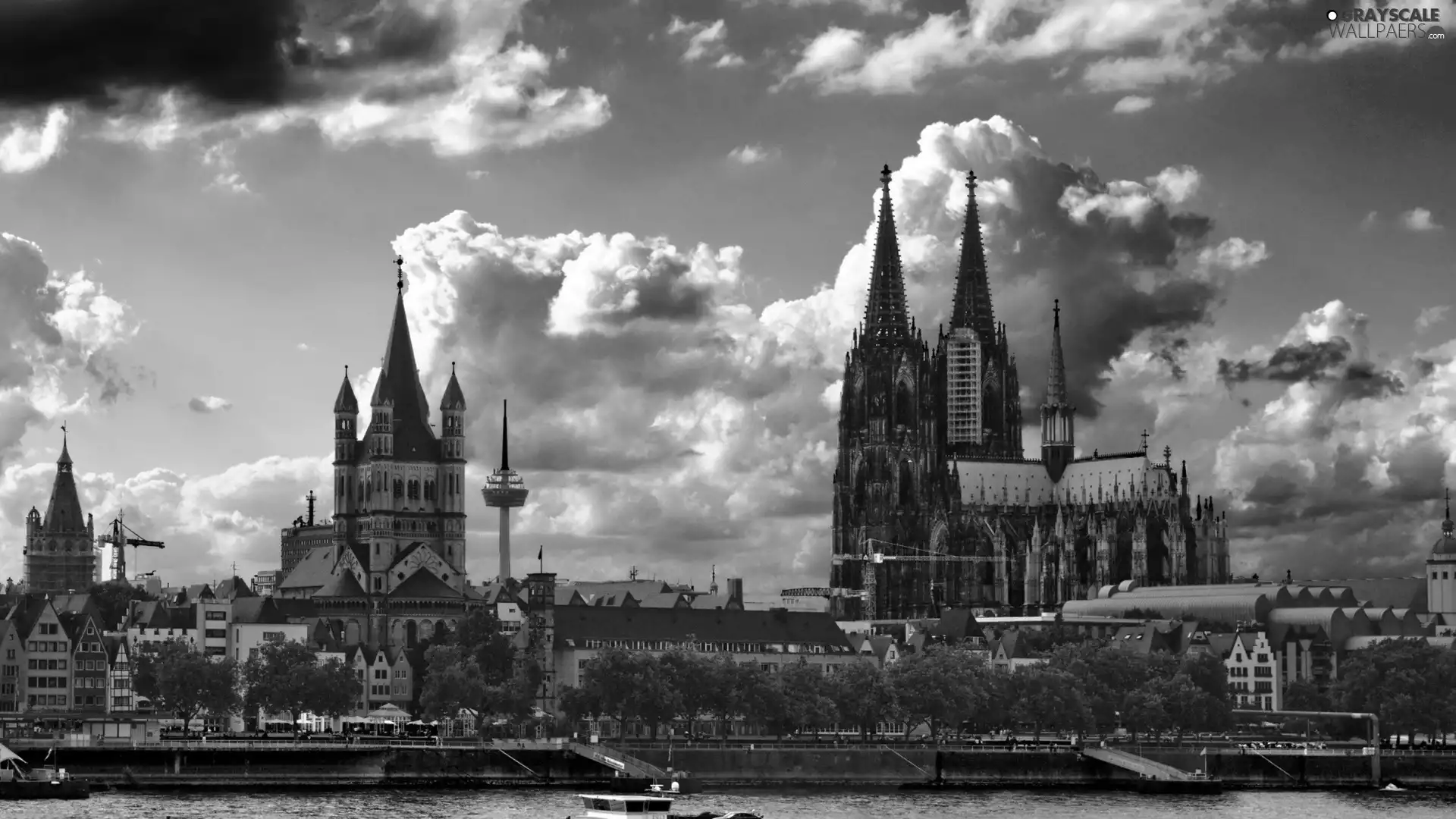 Town, clouds, Cologne, Church, Germany