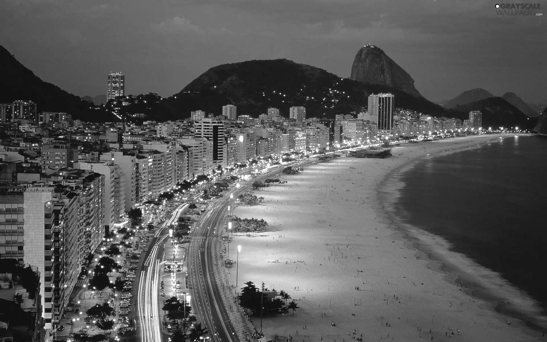 Town, Night, sea, Beaches, Coast
