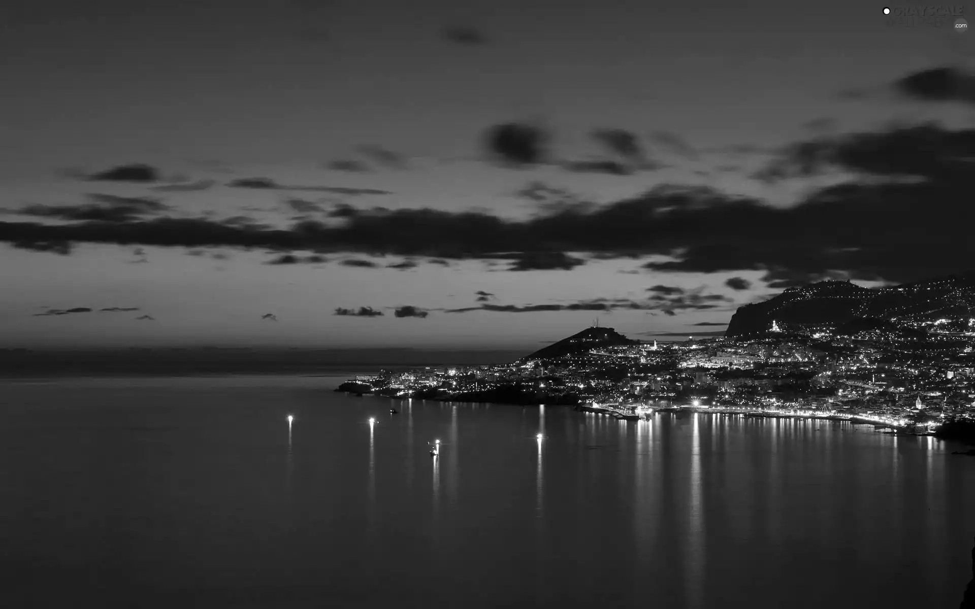 Town, Night, Gulf, sea, Funchal