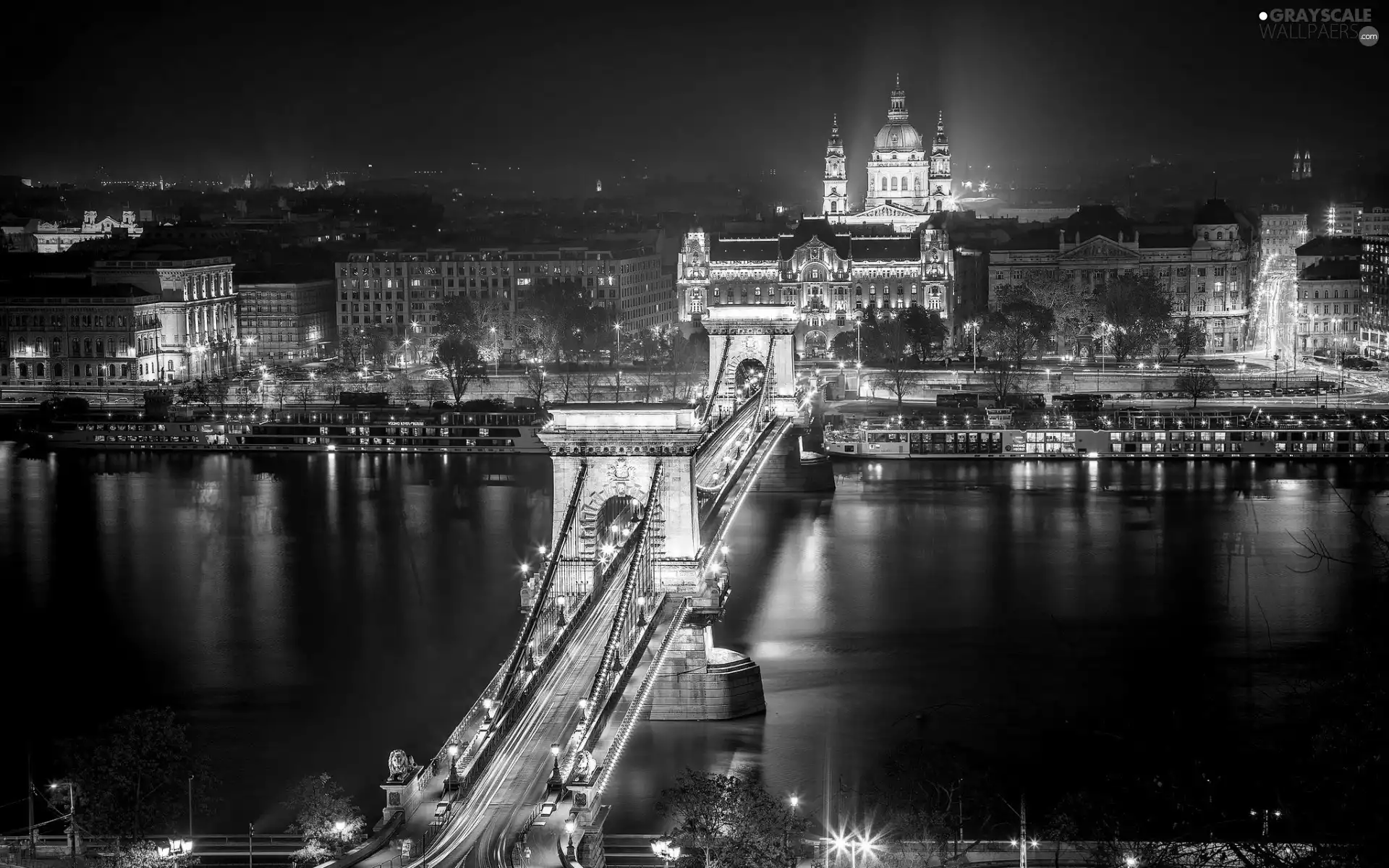 panorama, town, Hungary, Night, Danube, bridge, River, Budapest
