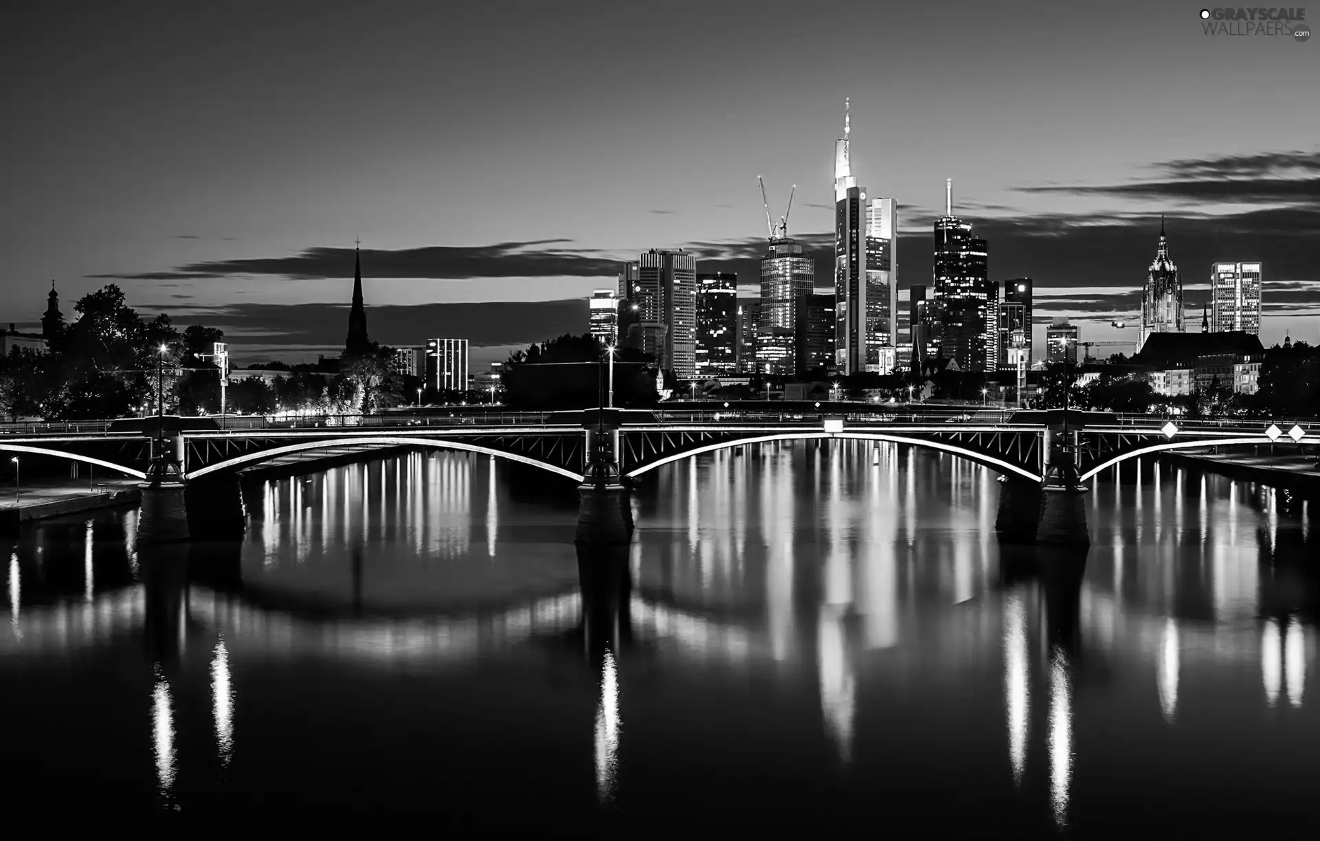 Town, reflection, Germany, bridge, Frankfurt