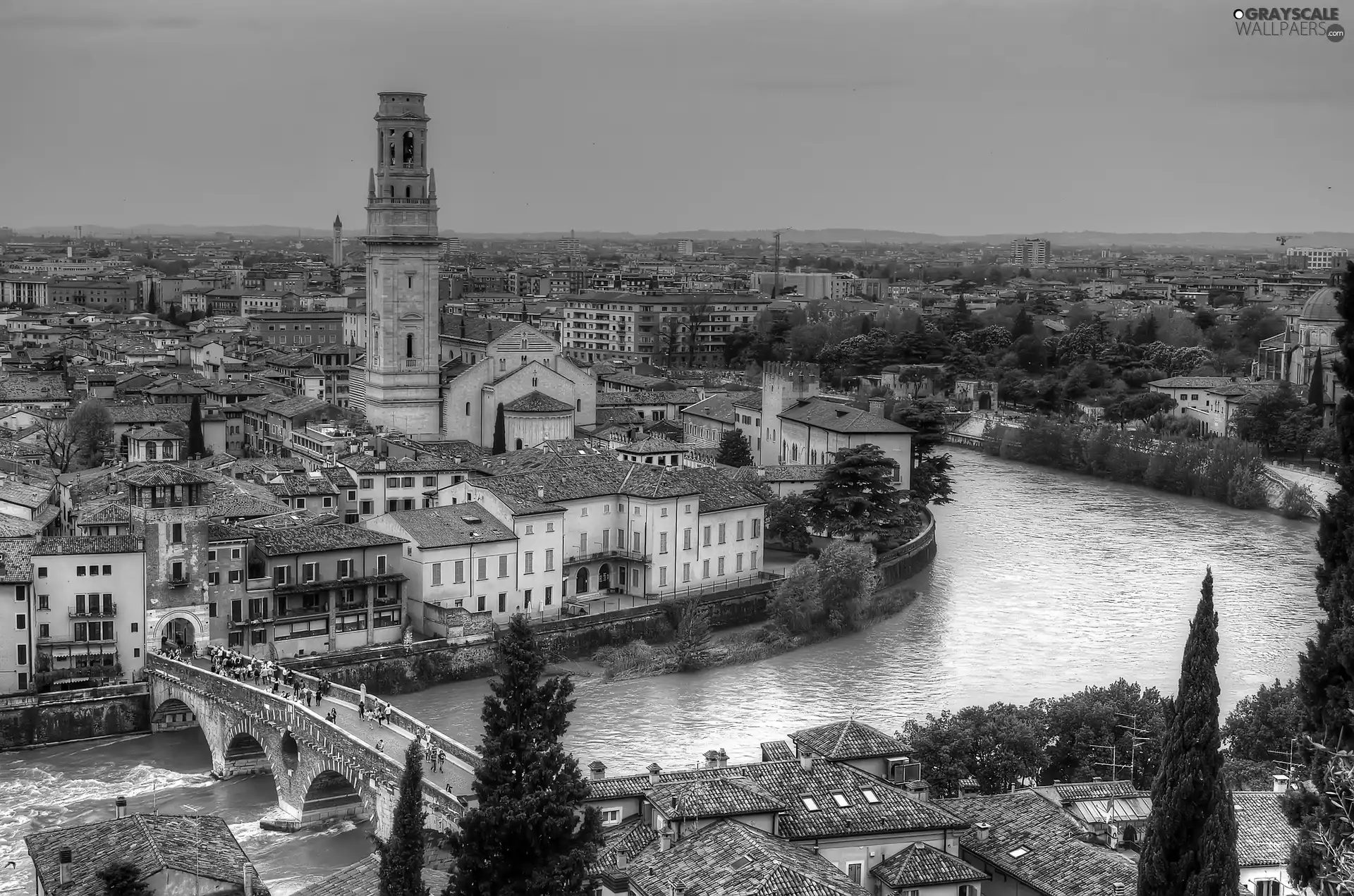 bridge, Italy, town, River, picture, Verona