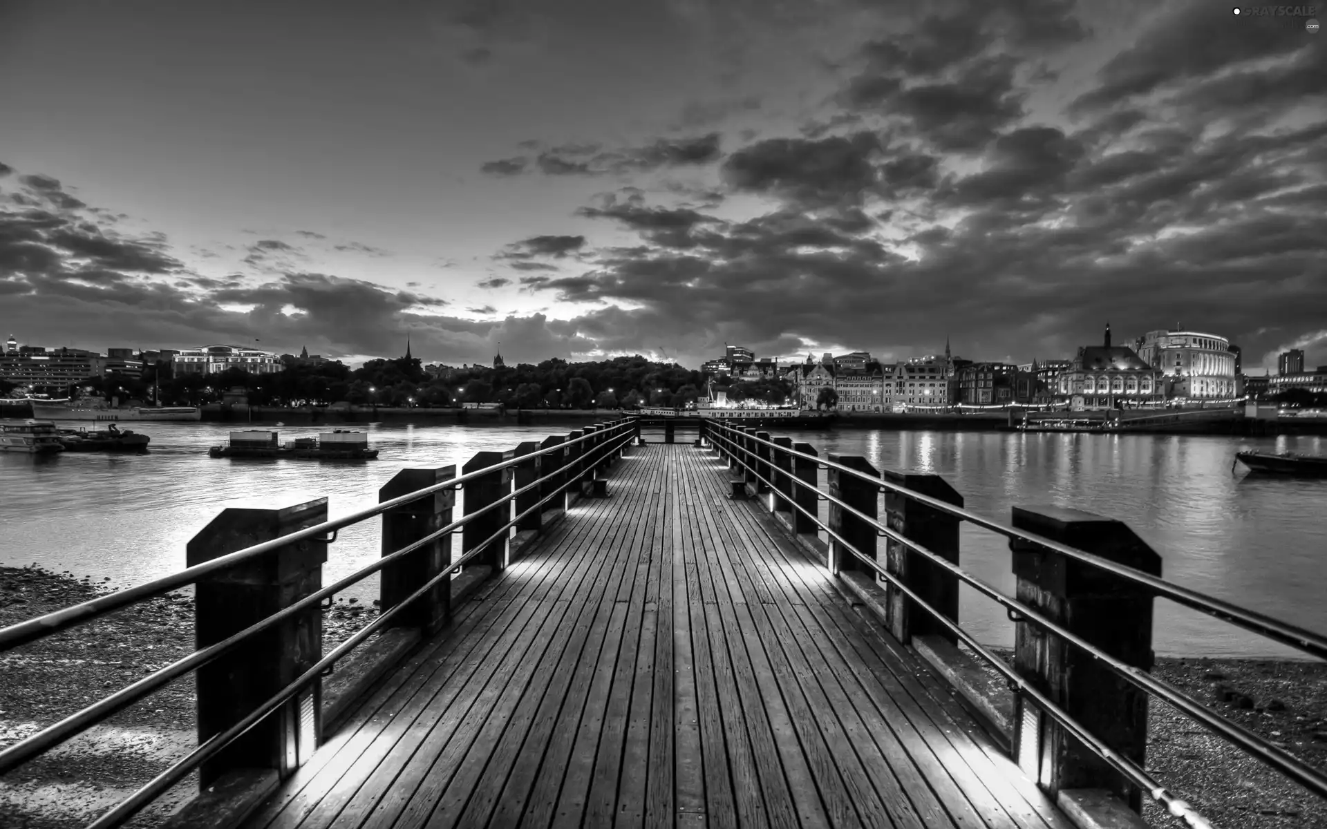 Town, pier, River