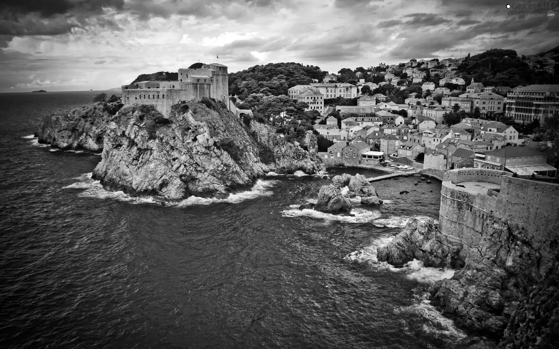 sea, Coast, Town, rocks