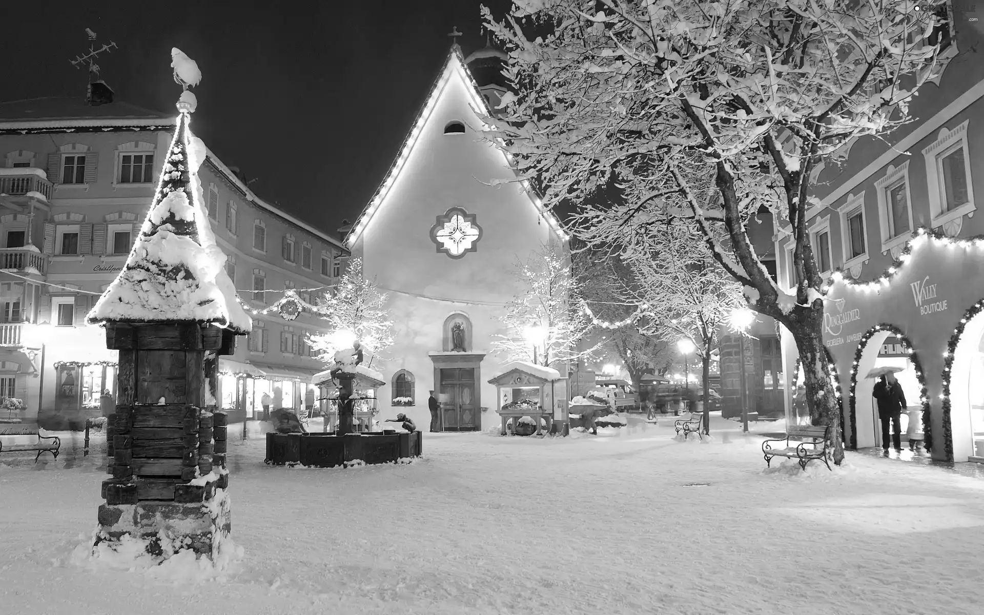 Town, winter, snow