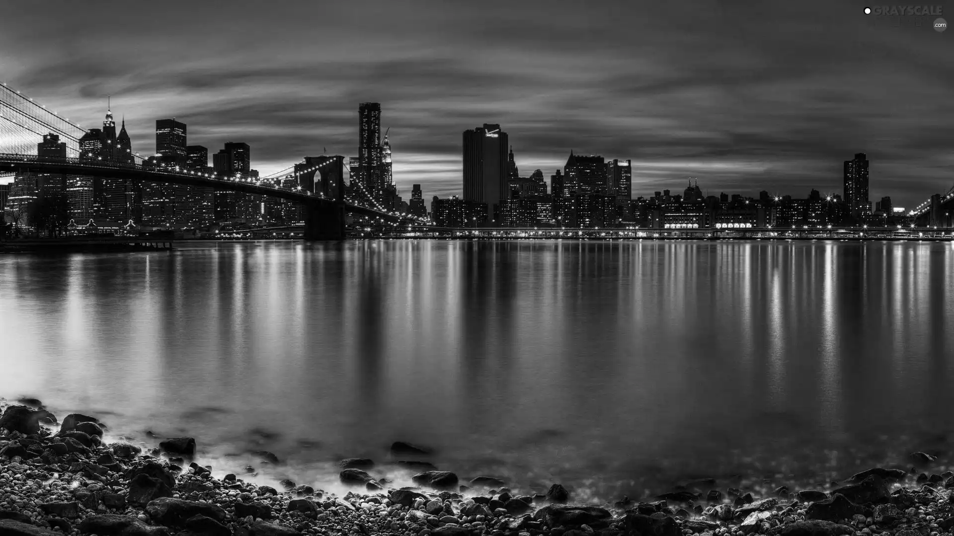 Town, River, twilight