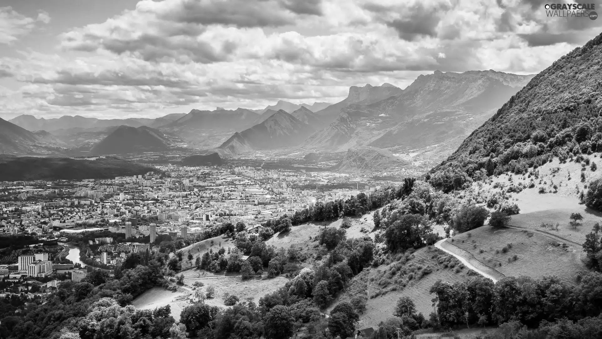 Town, Mountains, Valley