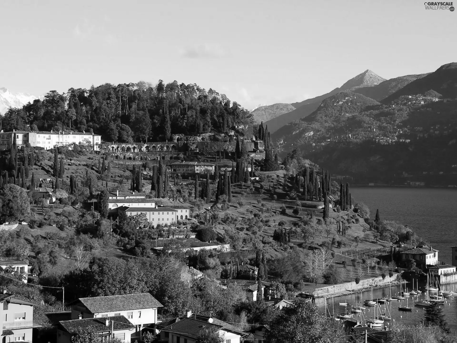 lake, Lombardy, Town, Yachts, Como, Mountains