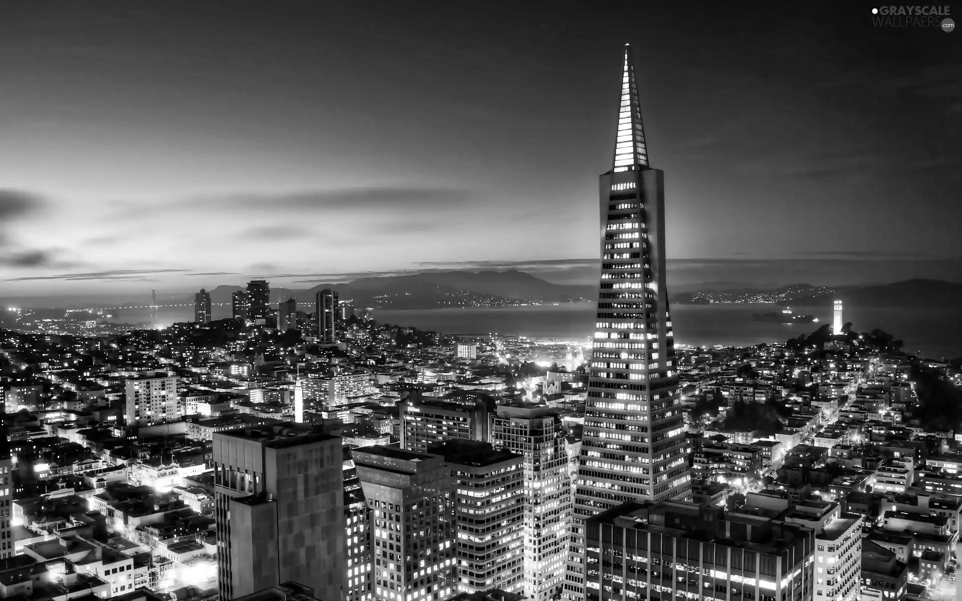 Francisco, panorama, Transamerica, Pyramid, night, San