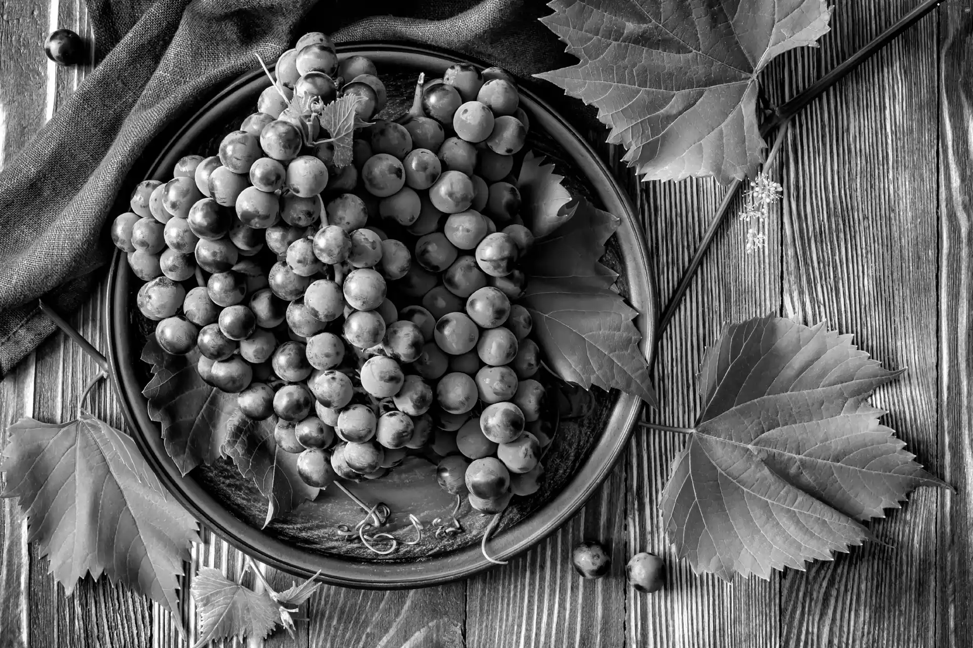 Tray, Grapes, Leaf