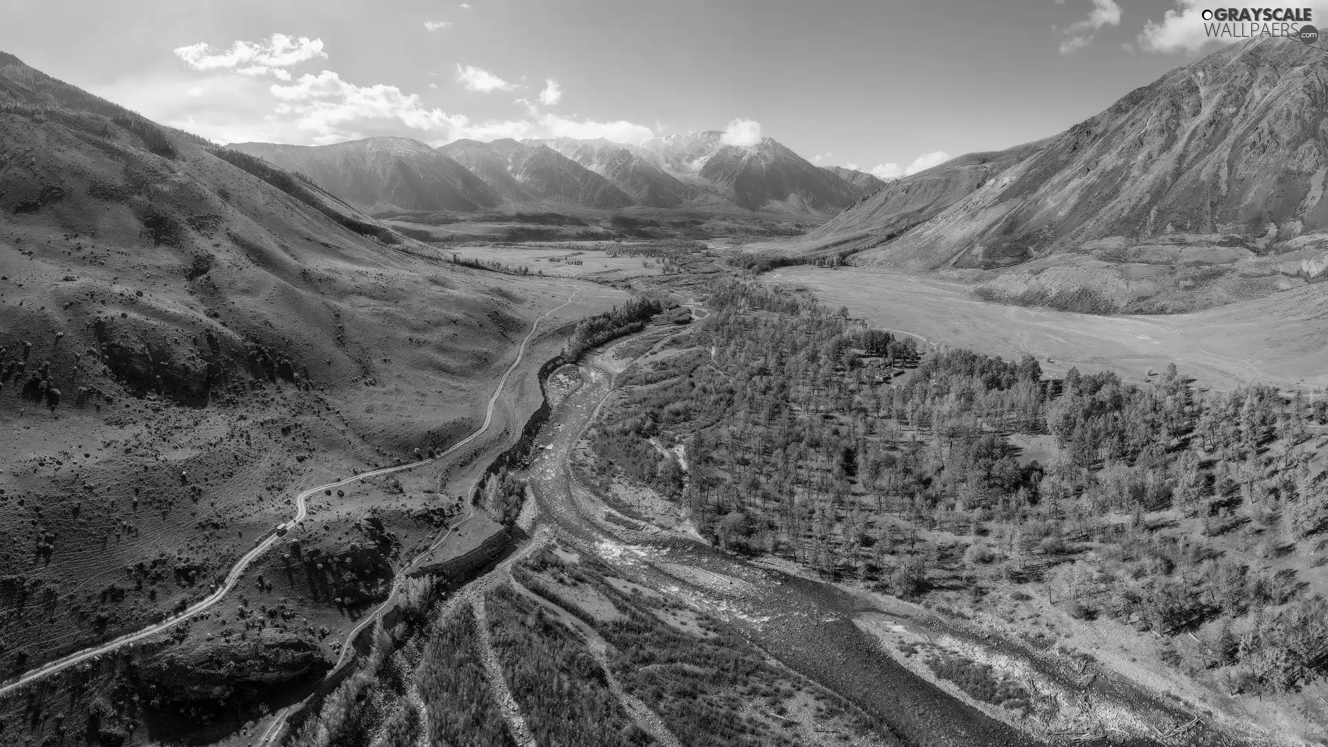 viewes, Altai, autumn, trees, Mountains, River, Russia
