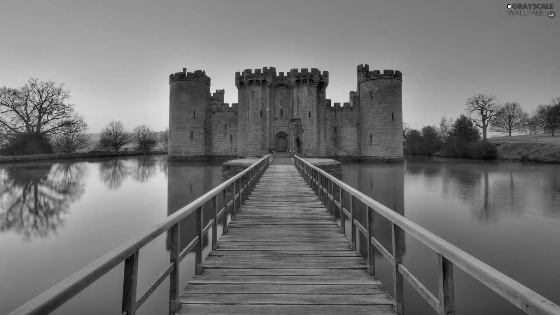 lake, England, trees, viewes, bridge, Castle