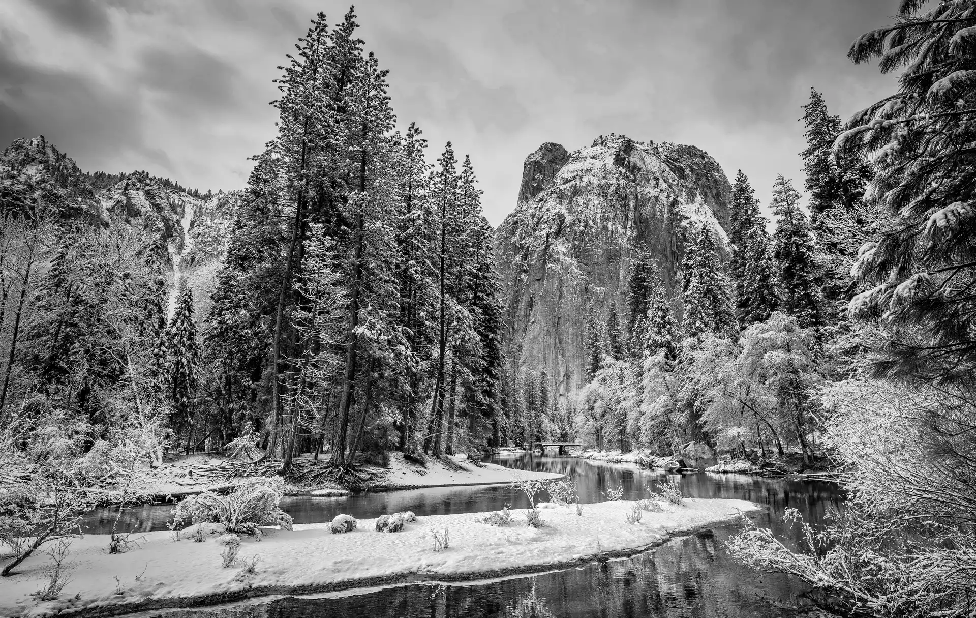 Rocks, winter, trees, viewes, frosty, River