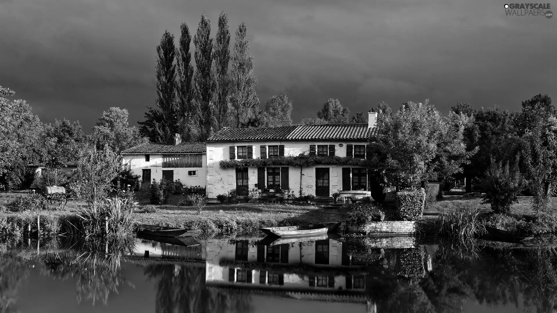 trees, viewes, Boats, Home, River