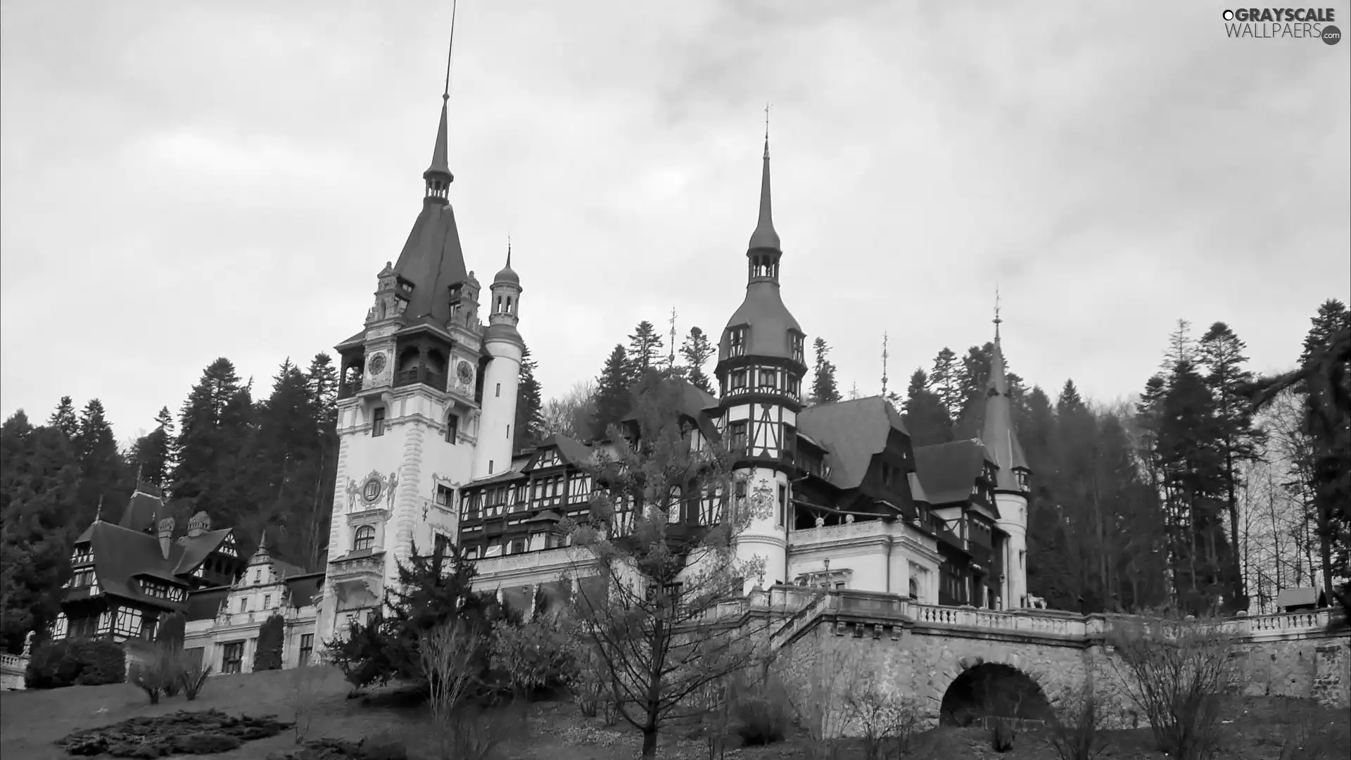 Sinaia, trees, viewes, Peles Palace