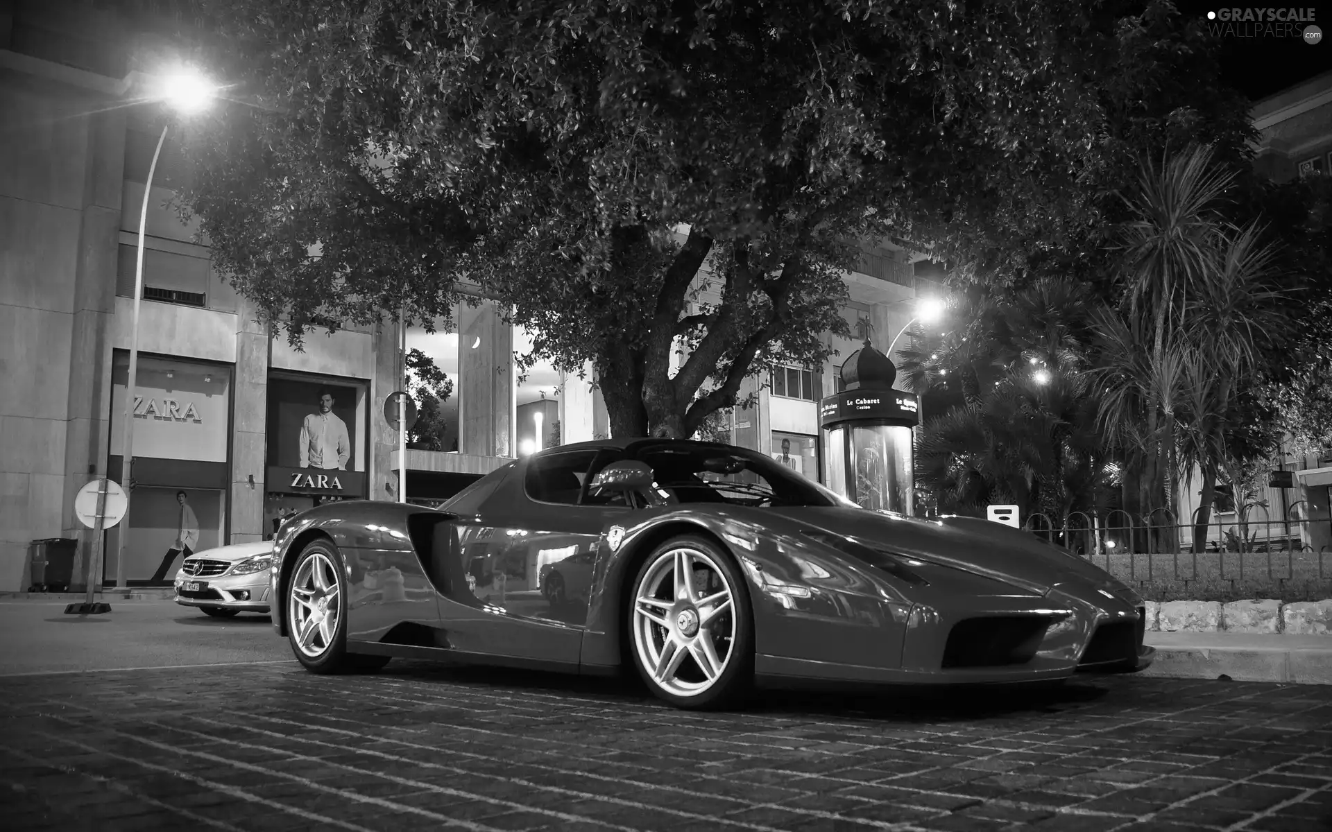 Enzo, Red, trees, viewes, Street, Ferrari